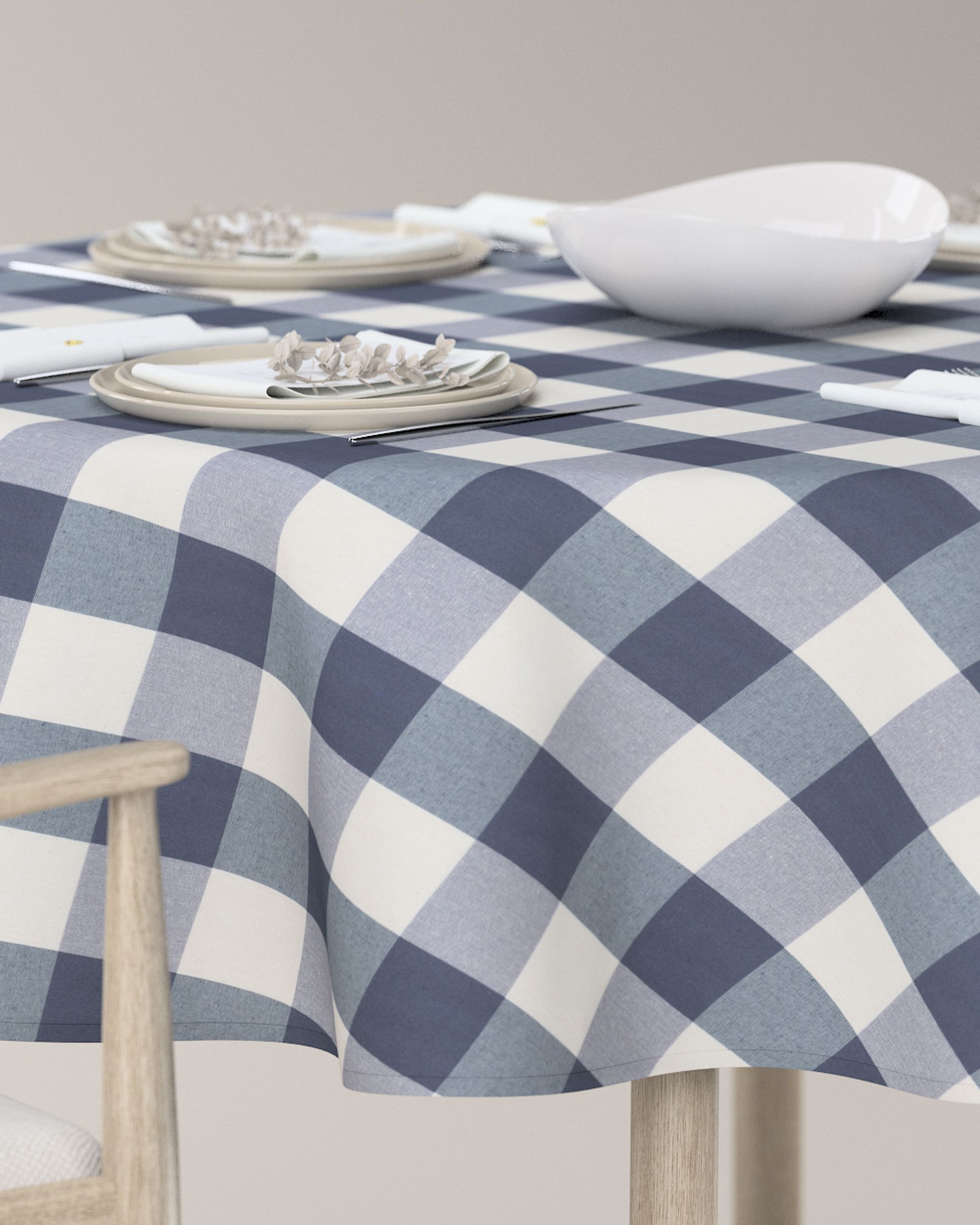 Round tablecloth colour navy blue fabric patterned (hover)