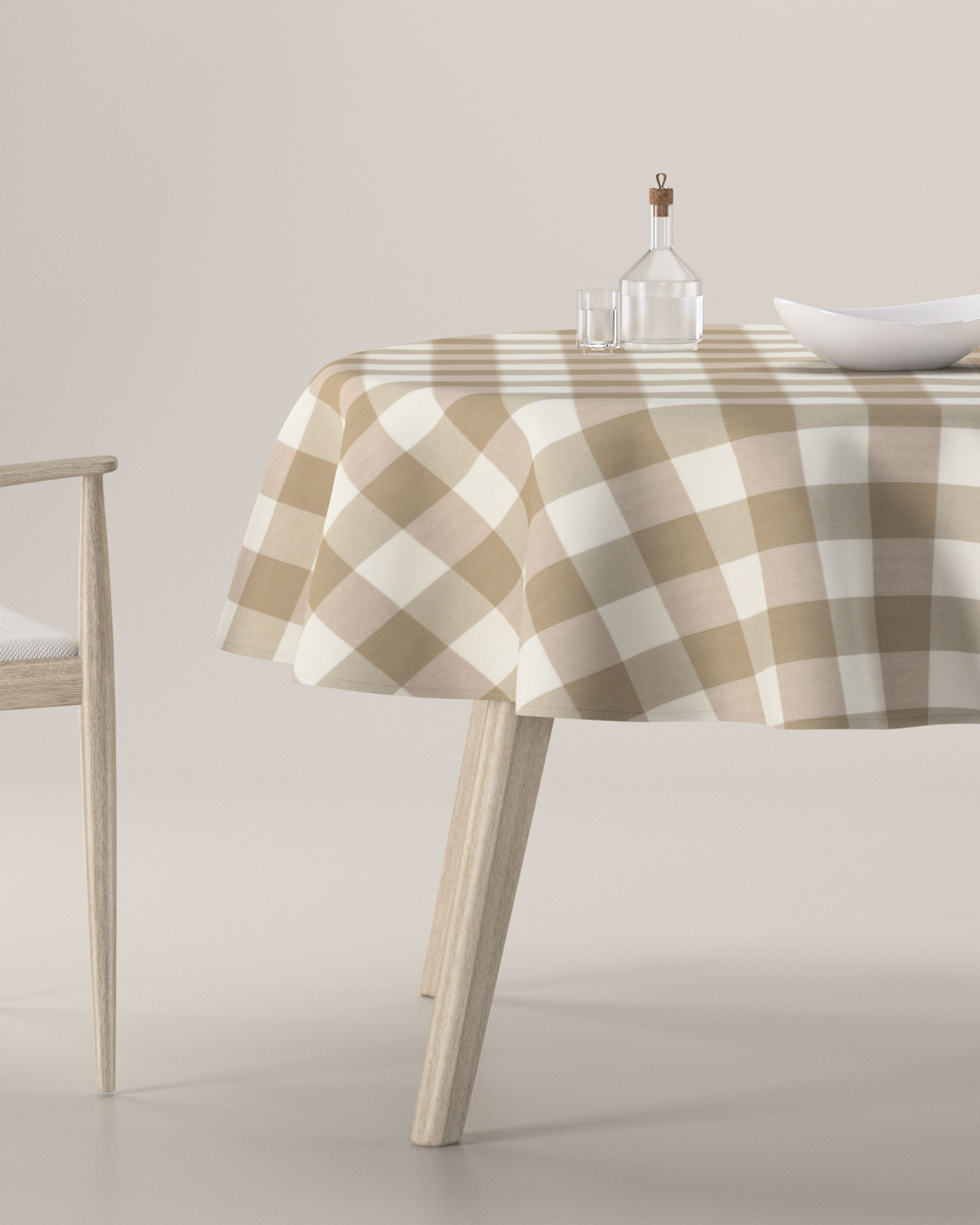 Round tablecloth colour beige fabric patterned