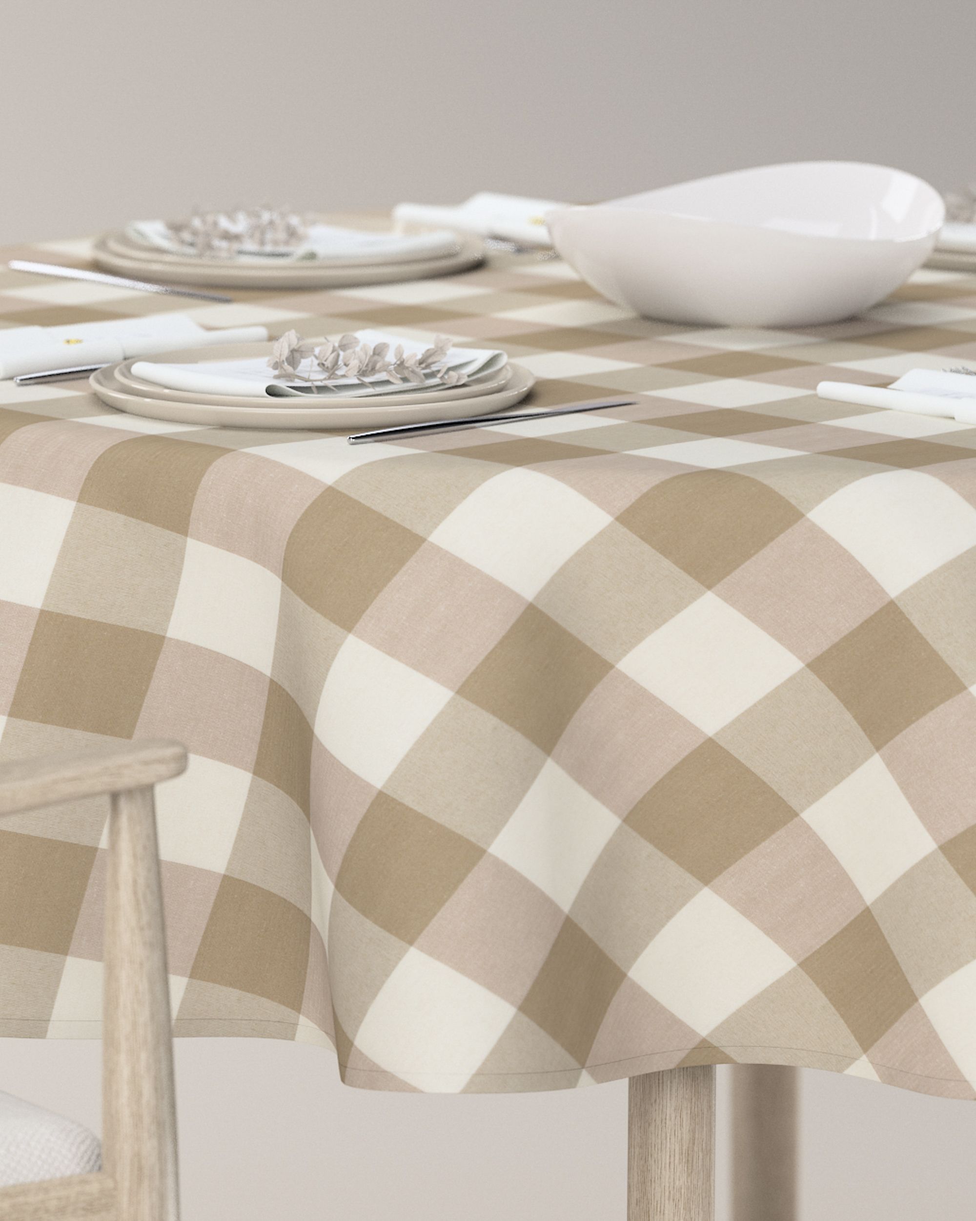 Round tablecloth colour beige fabric patterned (hover)