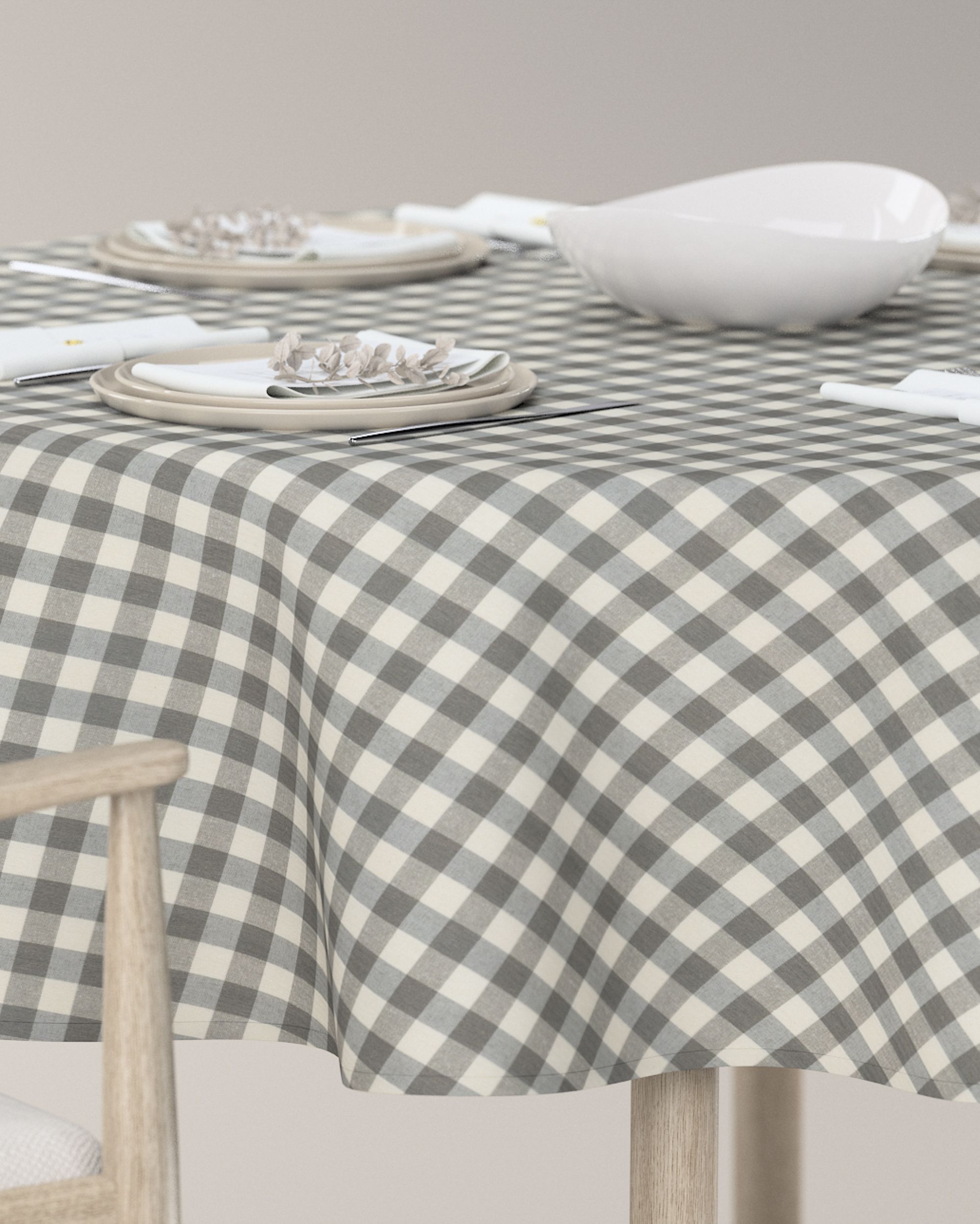Round tablecloth colour grey fabric patterned (hover)