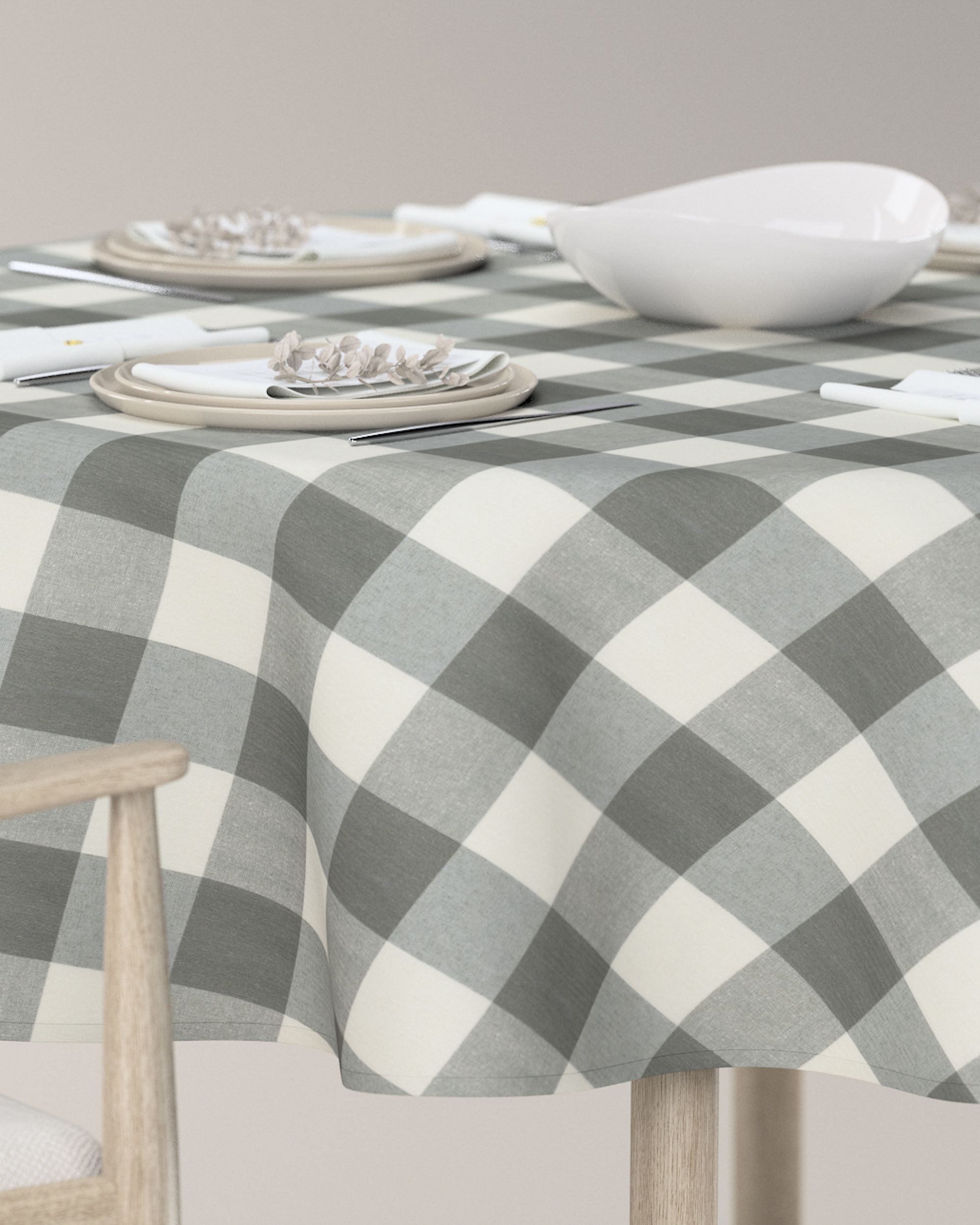 Round tablecloth colour grey fabric patterned (hover)