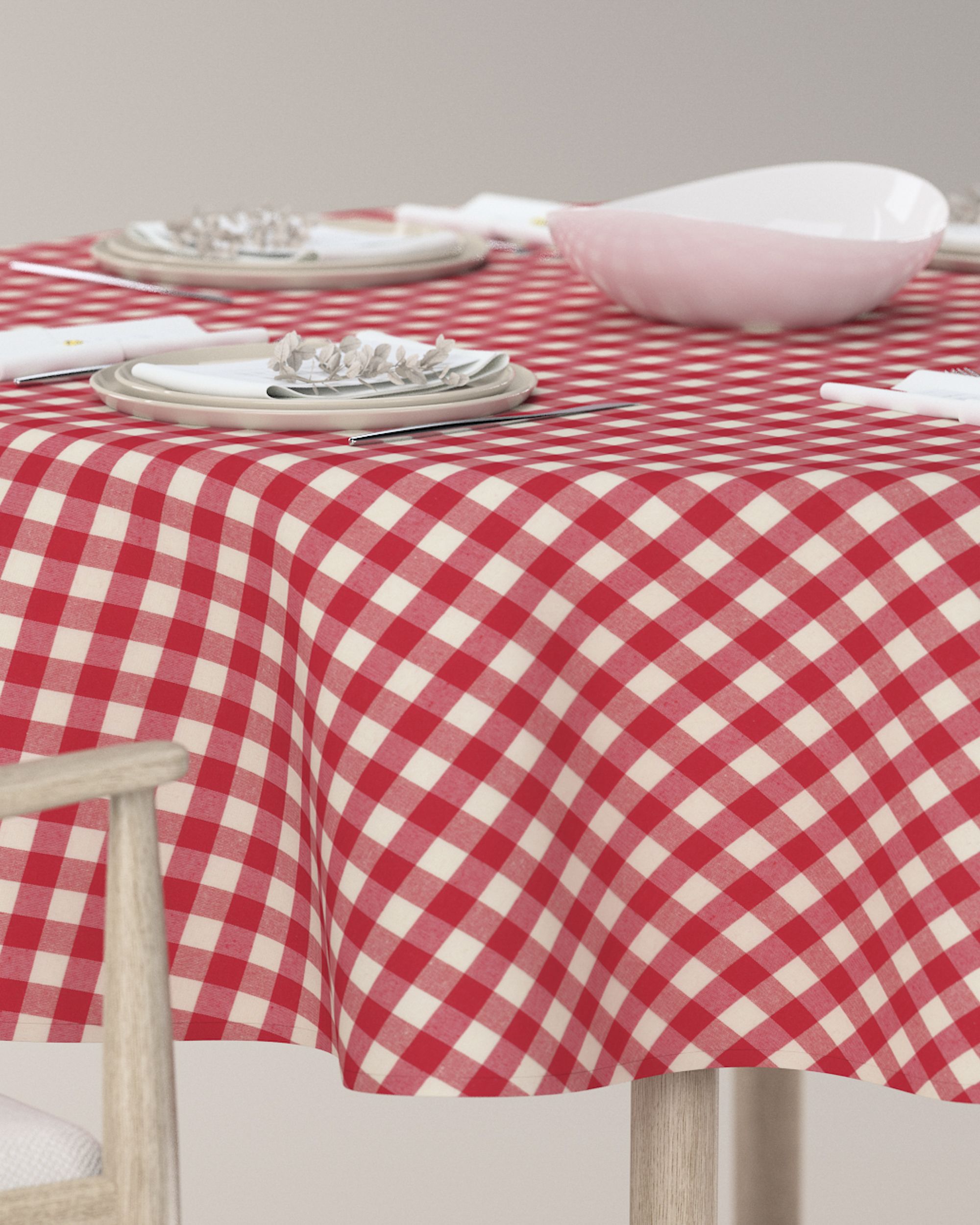 Round tablecloth colour red fabric patterned (hover)