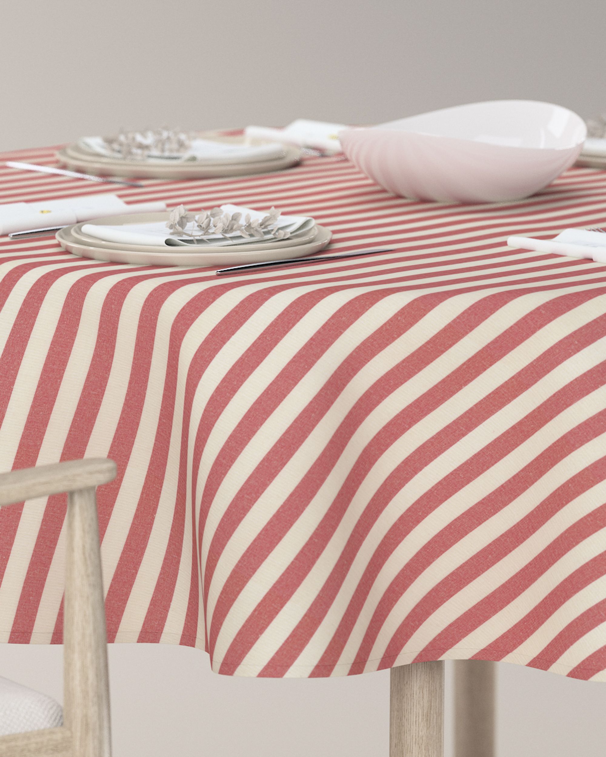 Round tablecloth colour red fabric patterned (hover)