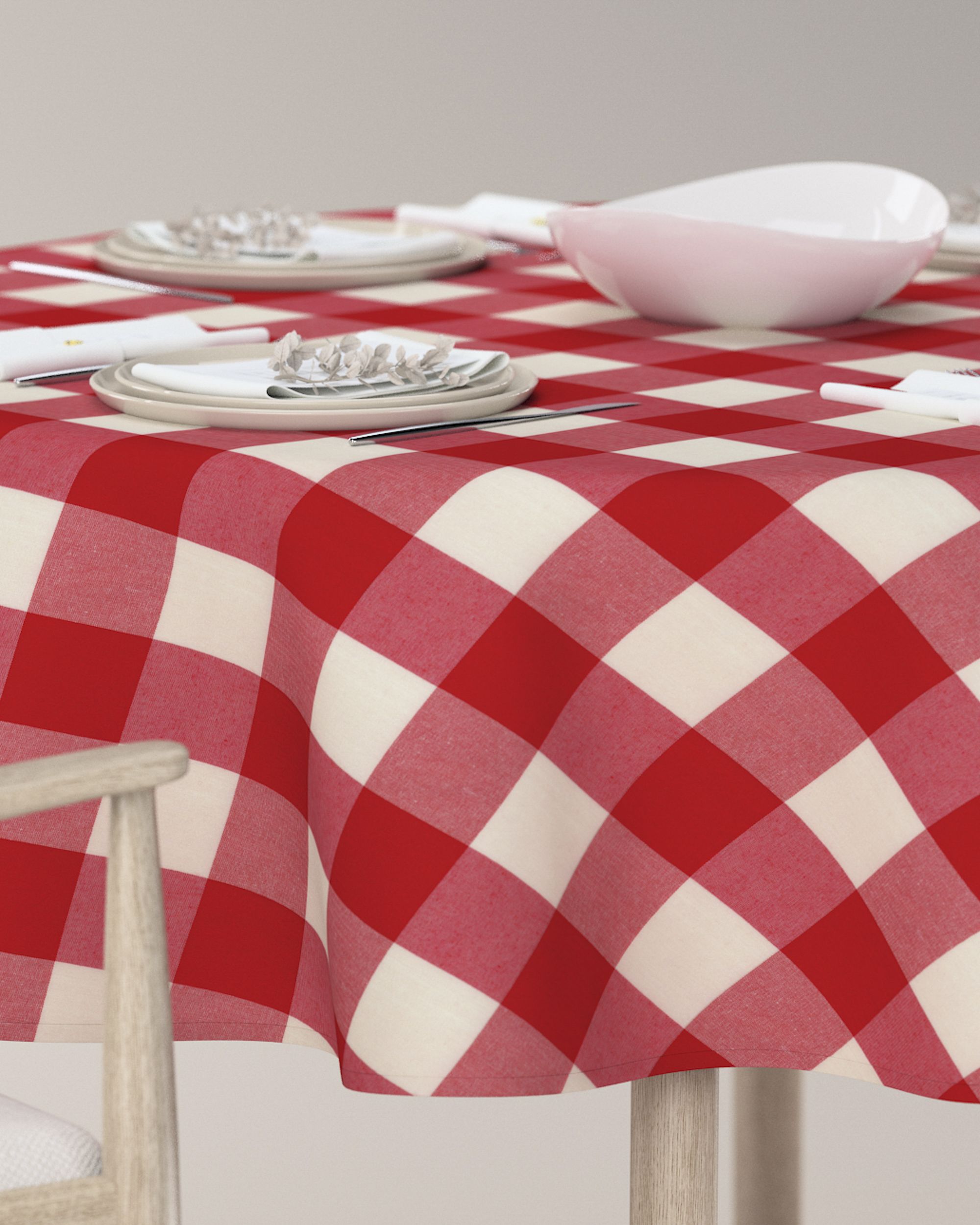 Round tablecloth colour red fabric patterned (hover)