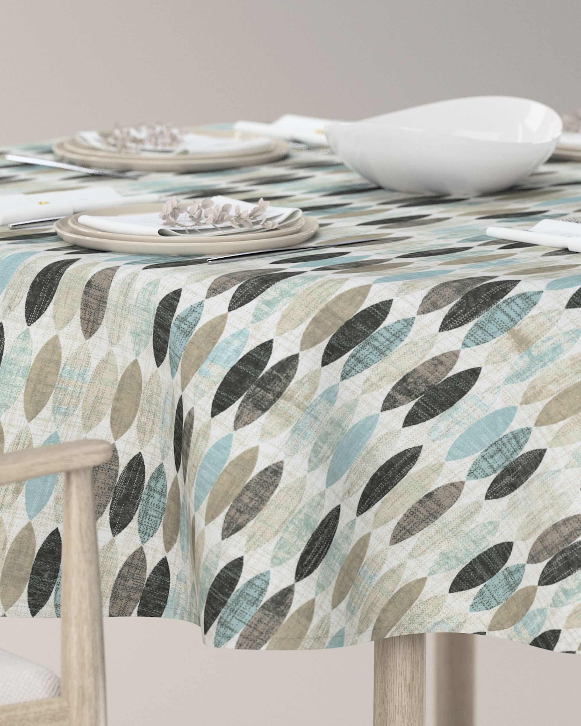 Round tablecloth colour beige fabric patterned (hover)