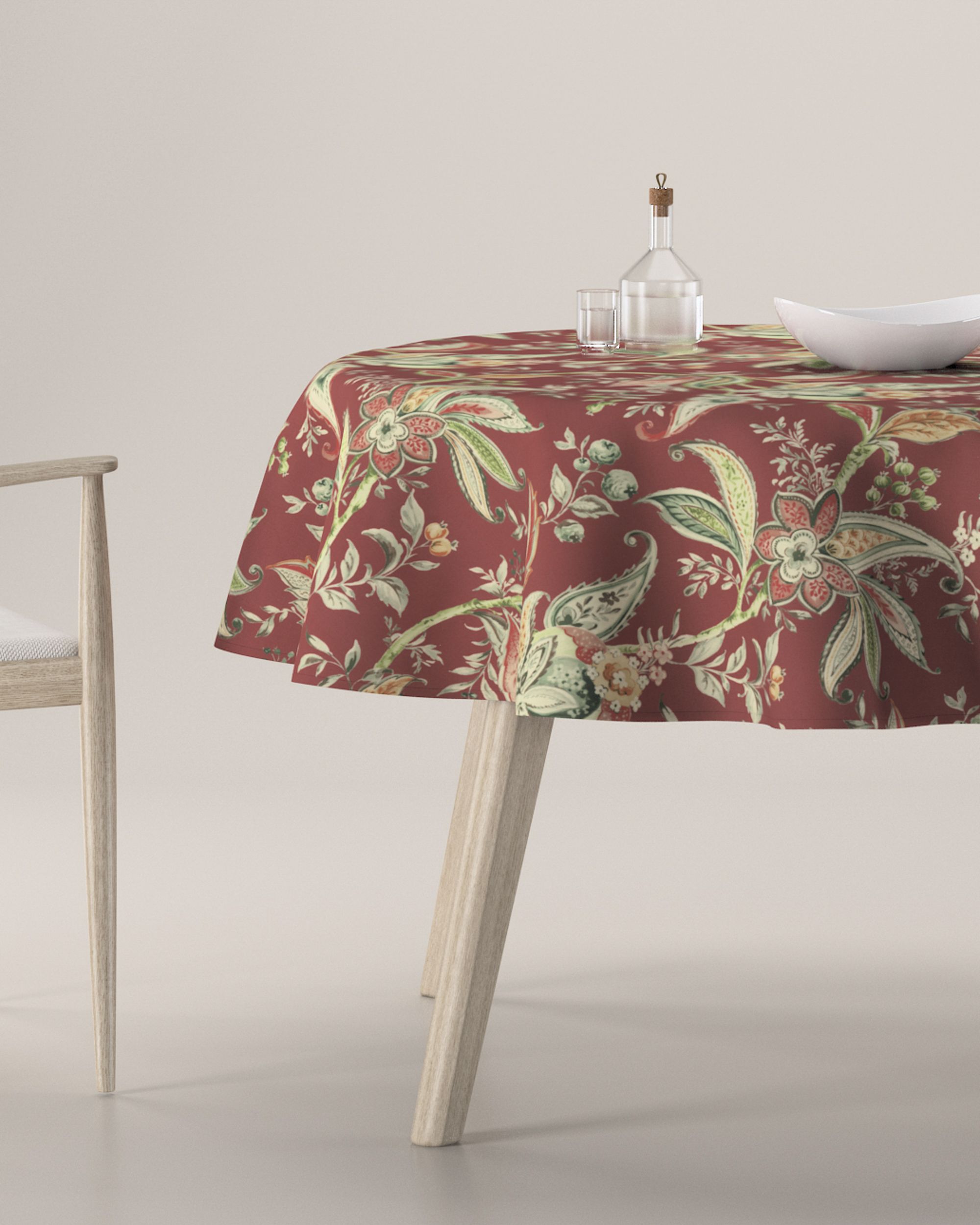 Round tablecloth colour red fabric patterned