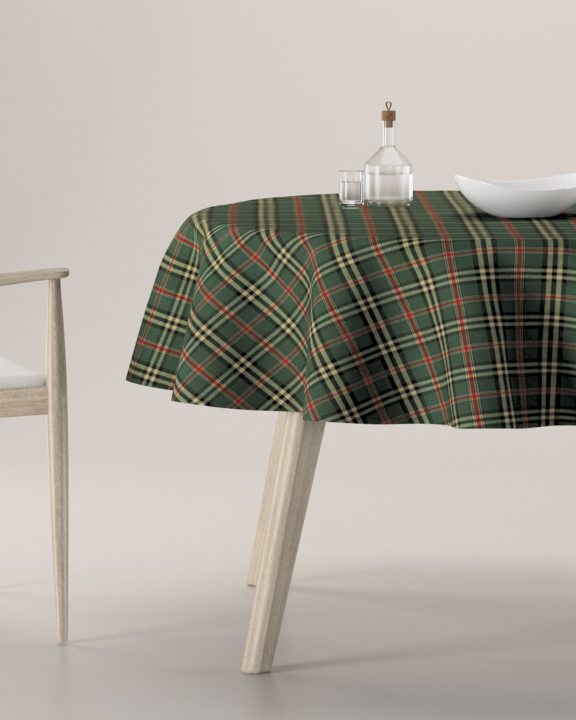 Round tablecloth colour green fabric patterned