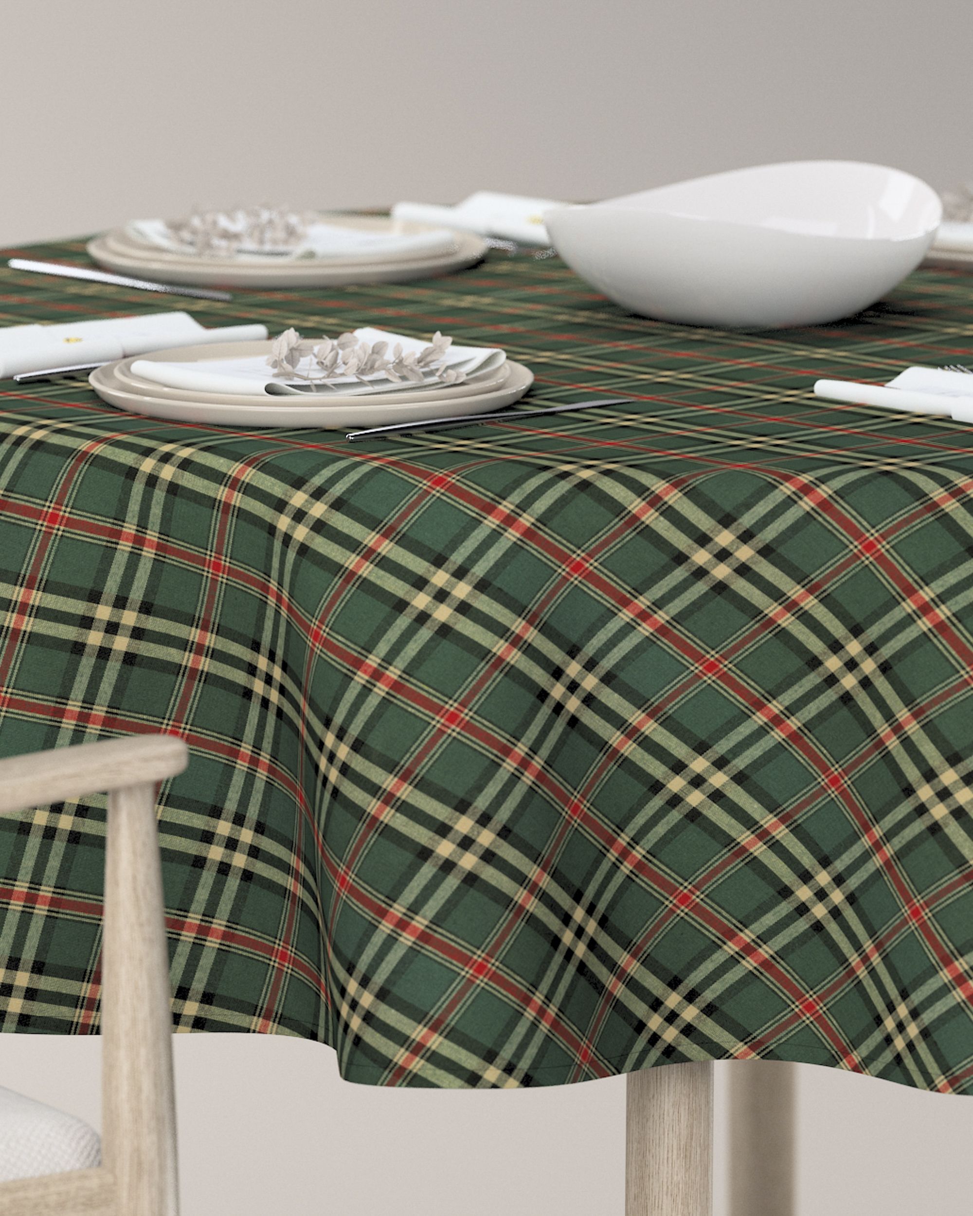 Round tablecloth colour green fabric patterned (hover)