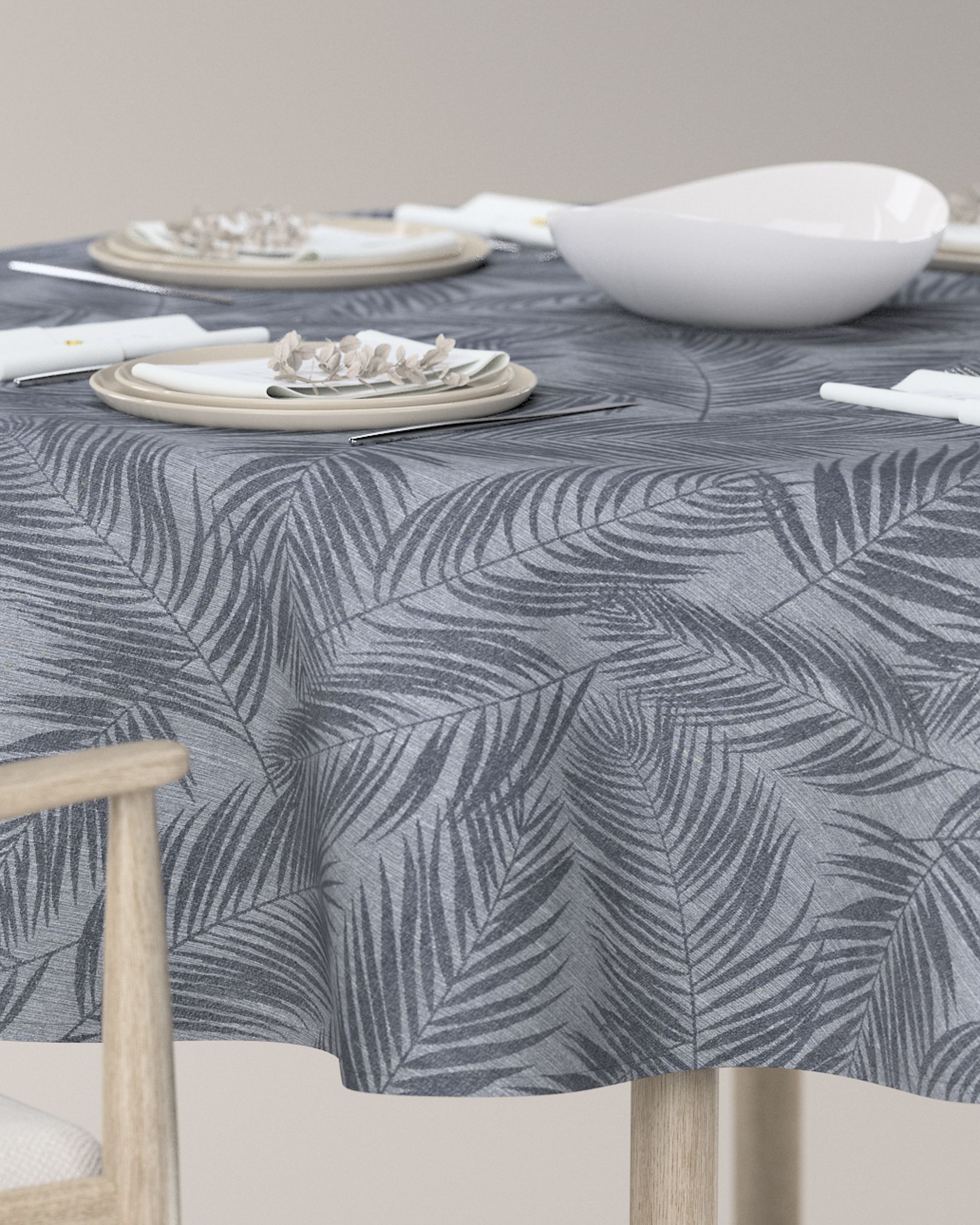 Round tablecloth colour grey fabric gloss, patterned (hover)