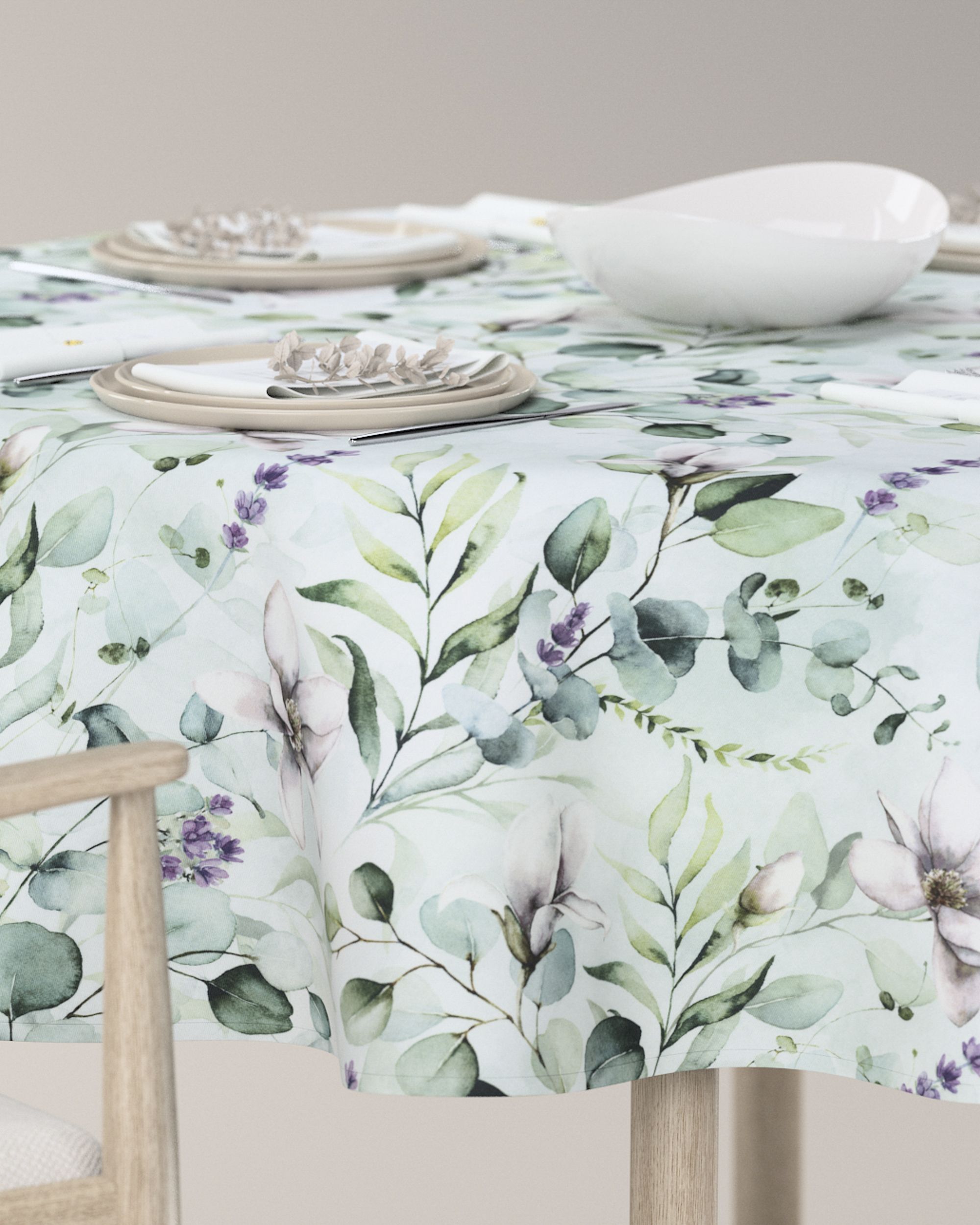 Round tablecloth colour green fabric patterned (hover)