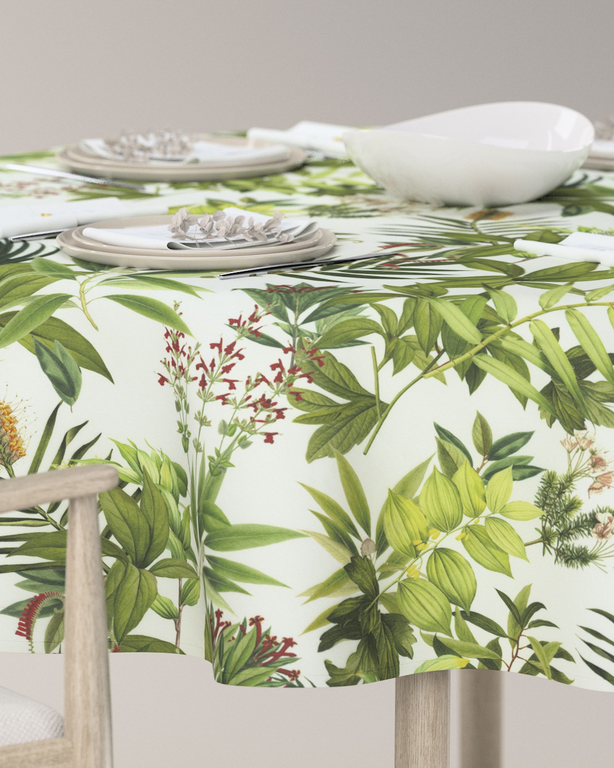 Round tablecloth colour green fabric patterned (hover)