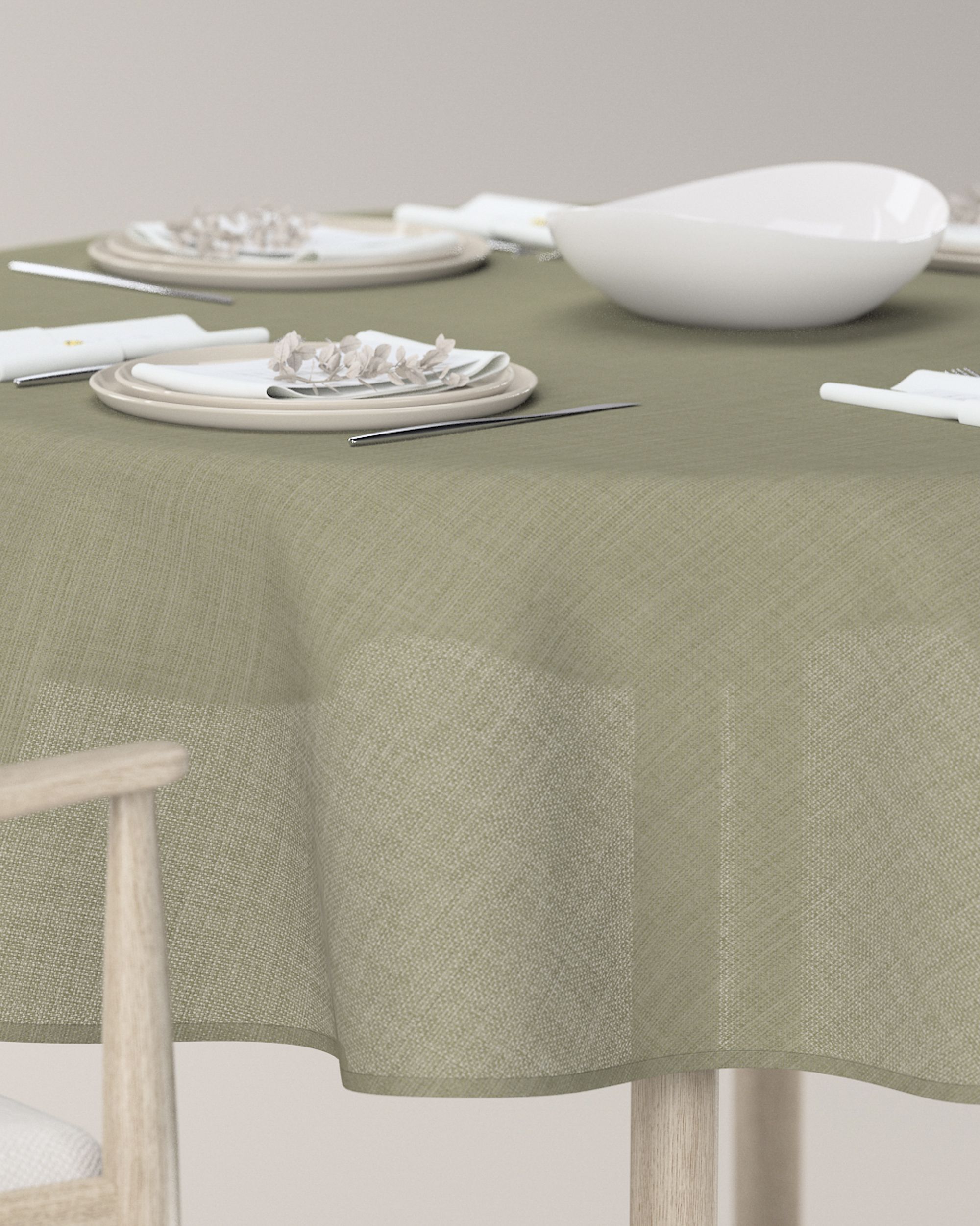 Round tablecloth colour green fabric structured (hover)
