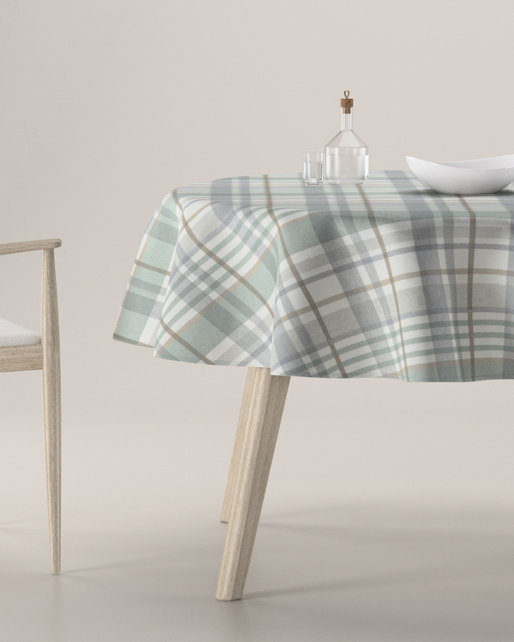 Round tablecloth colour green fabric patterned
