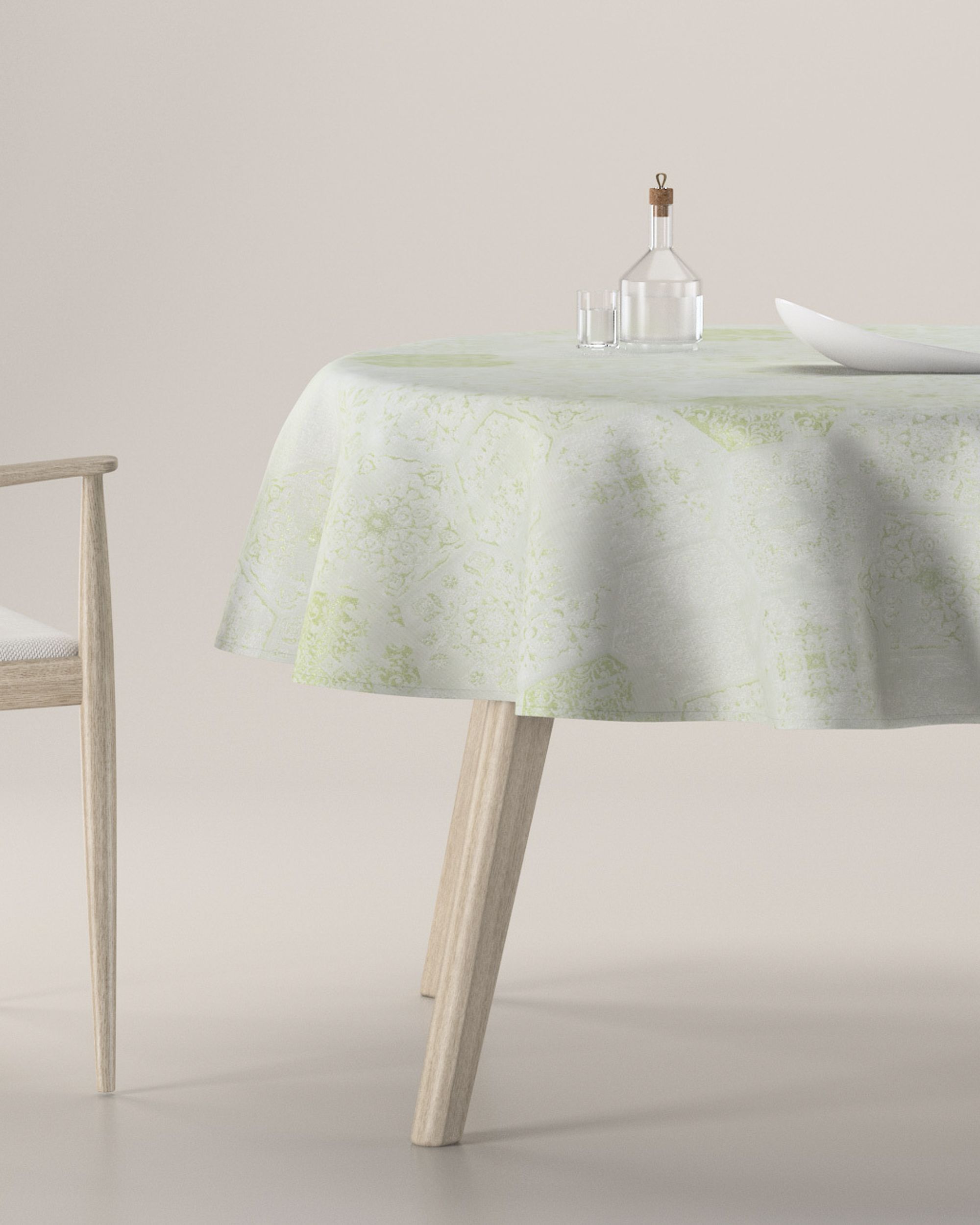 Round tablecloth colour green fabric gloss, structured, patterned