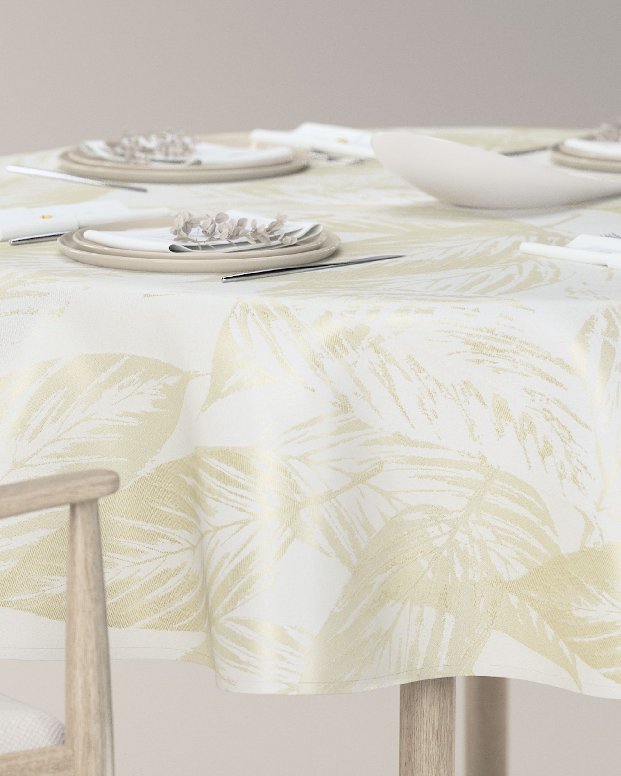 Round tablecloth colour cream fabric gloss, structured, patterned (hover)