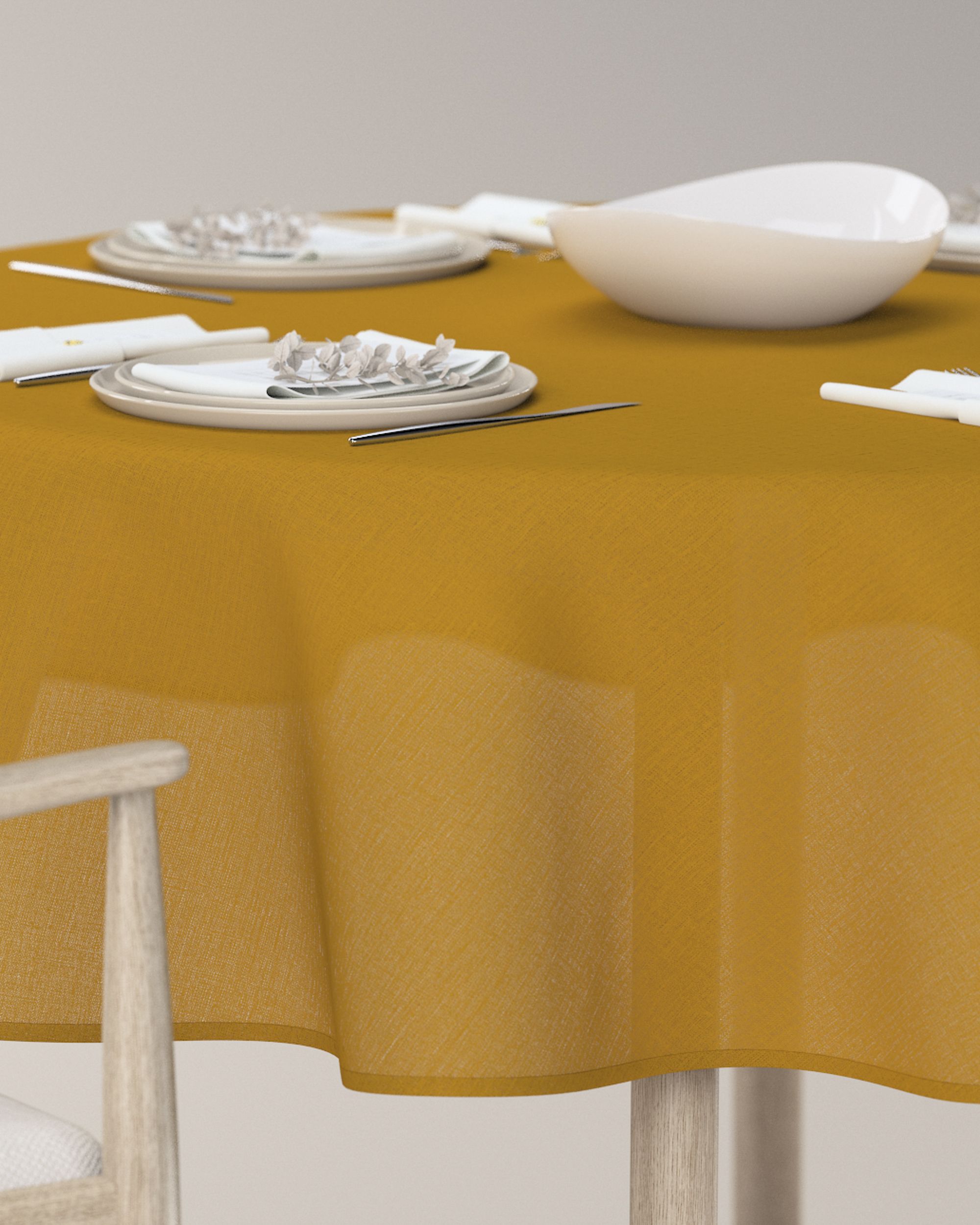 Round tablecloth colour yellow fabric semi-sheer, structured (hover)