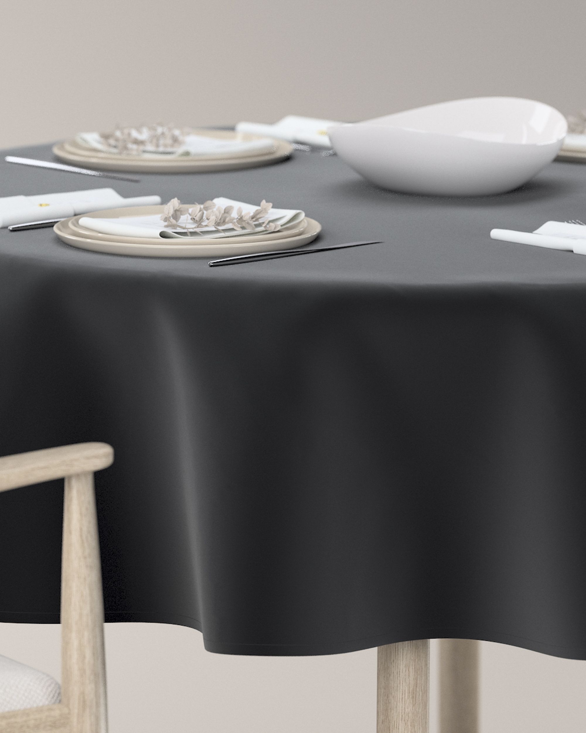 Round tablecloth colour black fabric gloss, velvet (hover)
