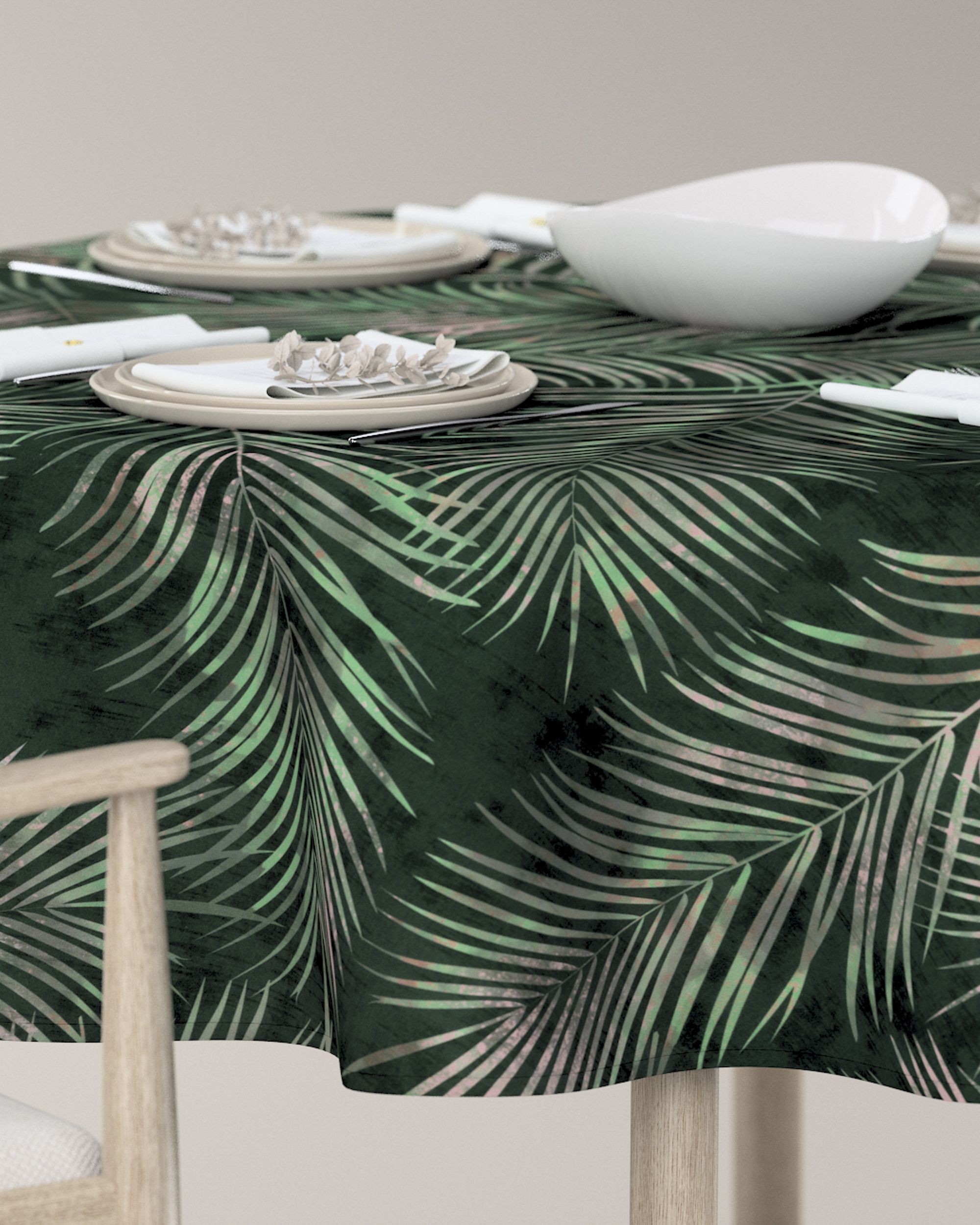 Round tablecloth colour green fabric velvet, patterned (hover)