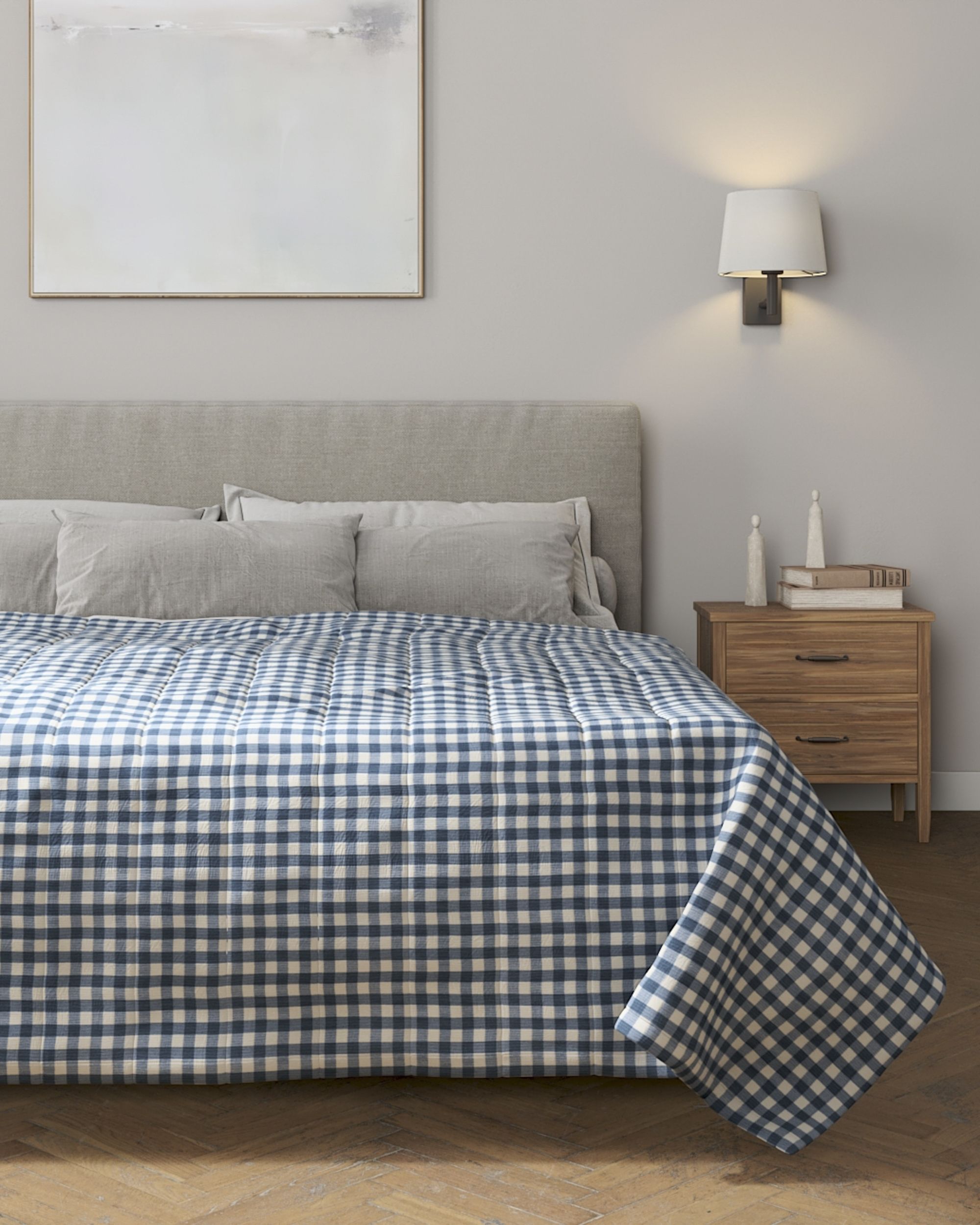 Stripe quilted throw colour navy blue fabric patterned (hover)