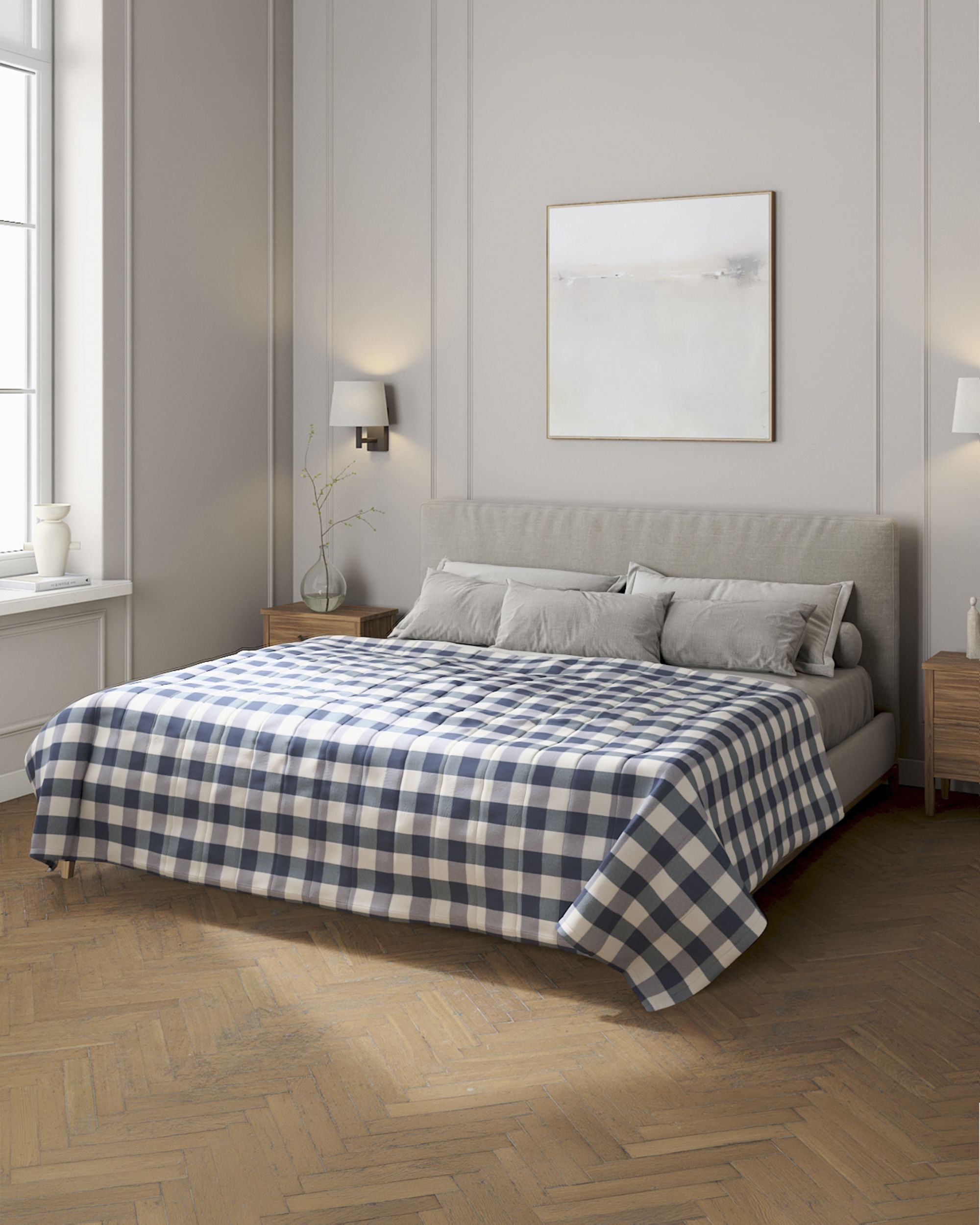 Stripe quilted throw colour navy blue fabric patterned