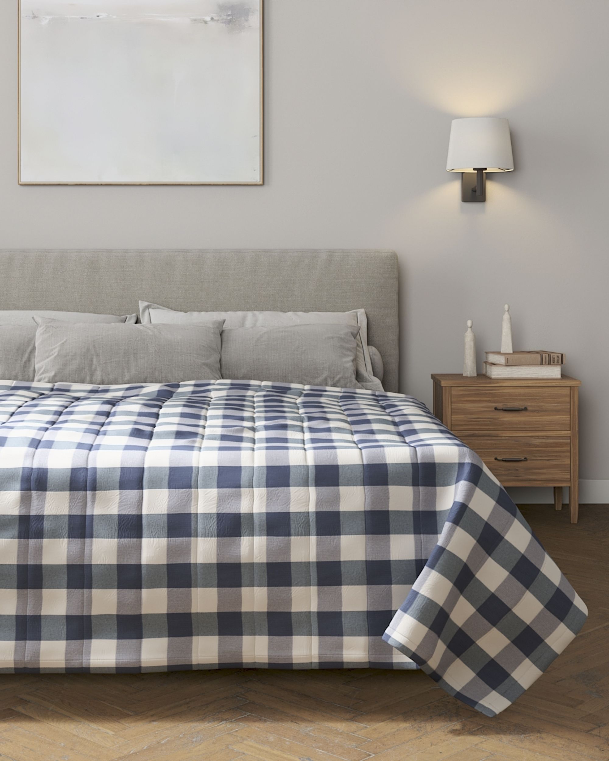 Stripe quilted throw colour navy blue fabric patterned (hover)