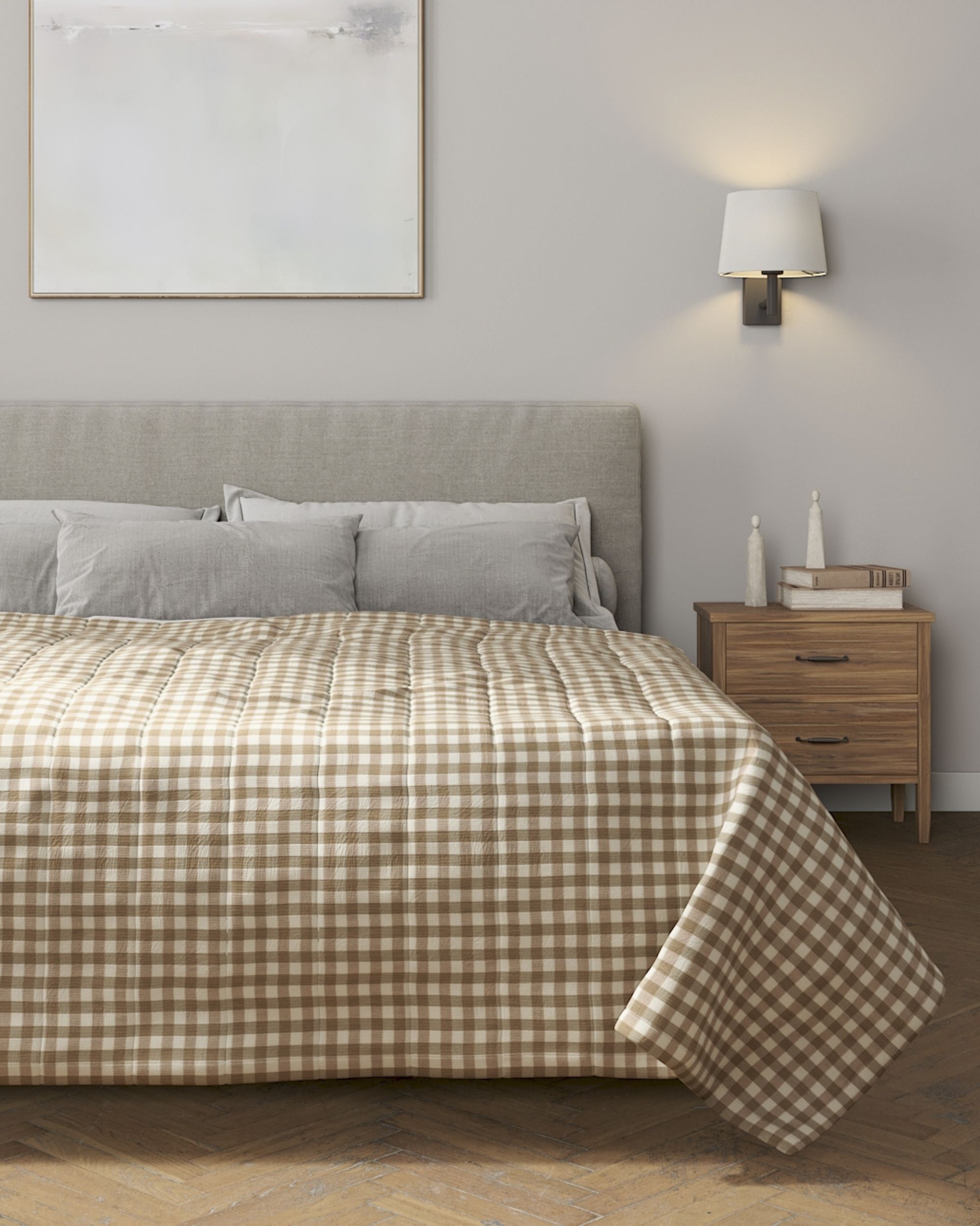 Stripe quilted throw colour beige fabric patterned (hover)