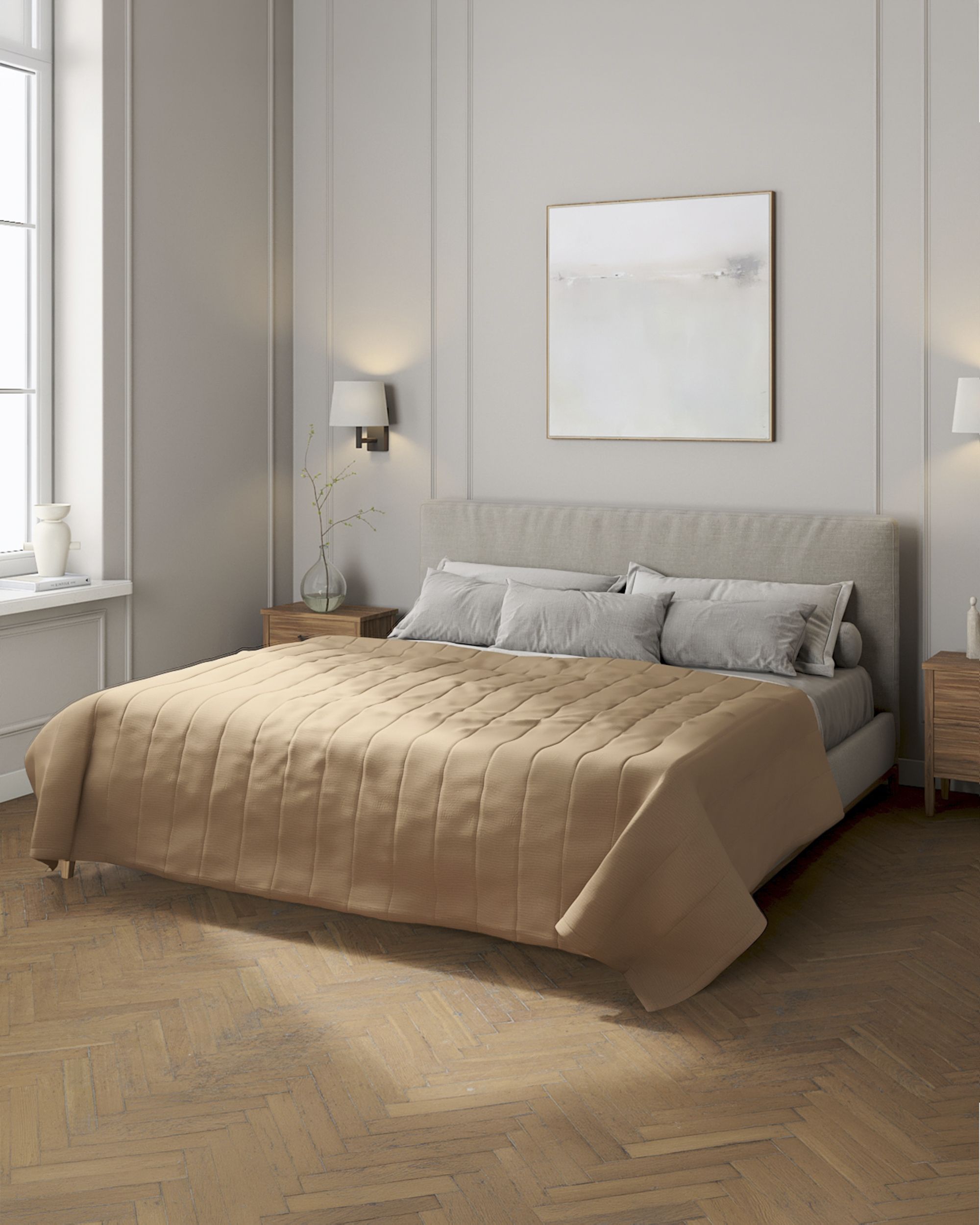 Stripe quilted throw colour beige