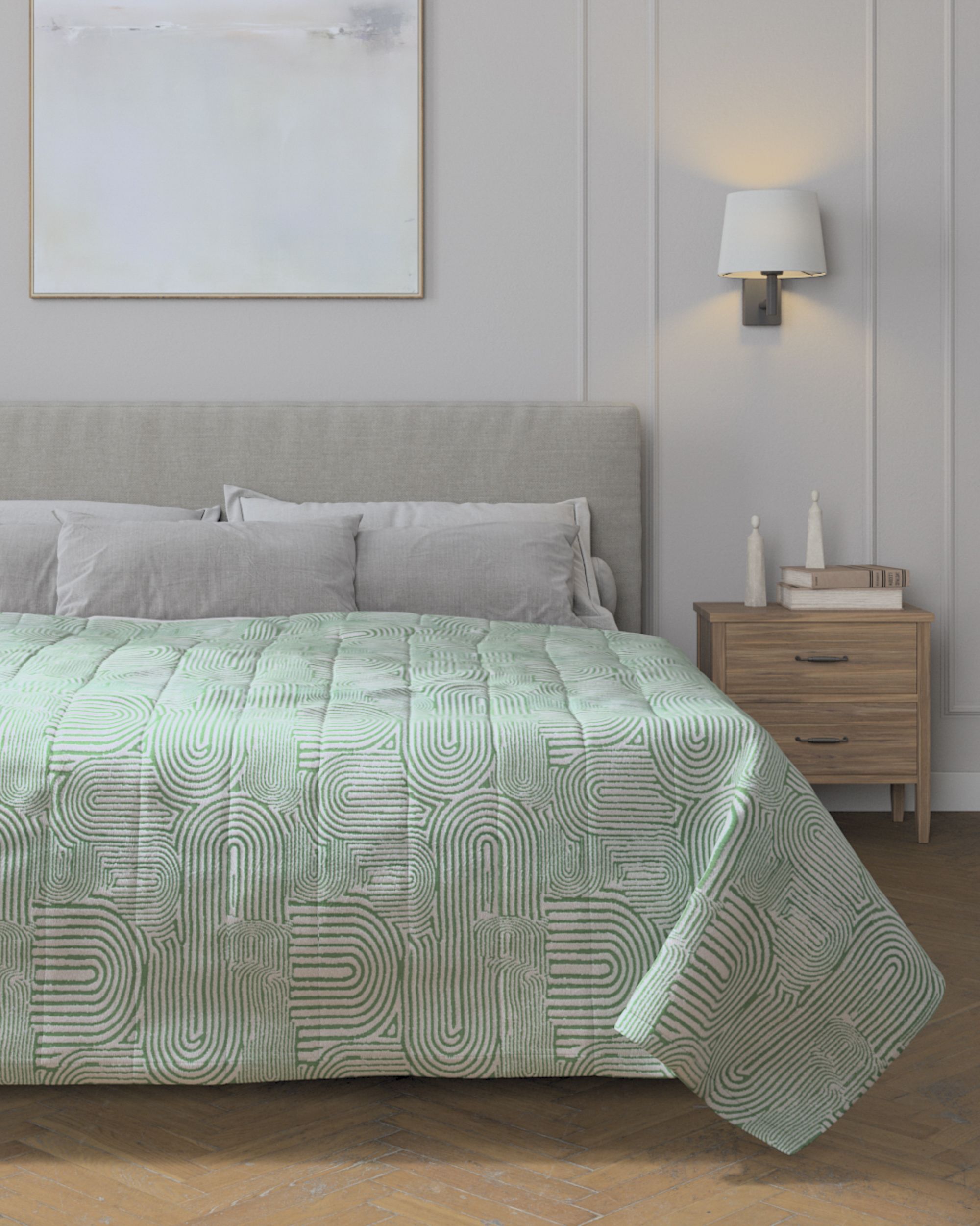 Stripe quilted throw colour green fabric structured, patterned (hover)