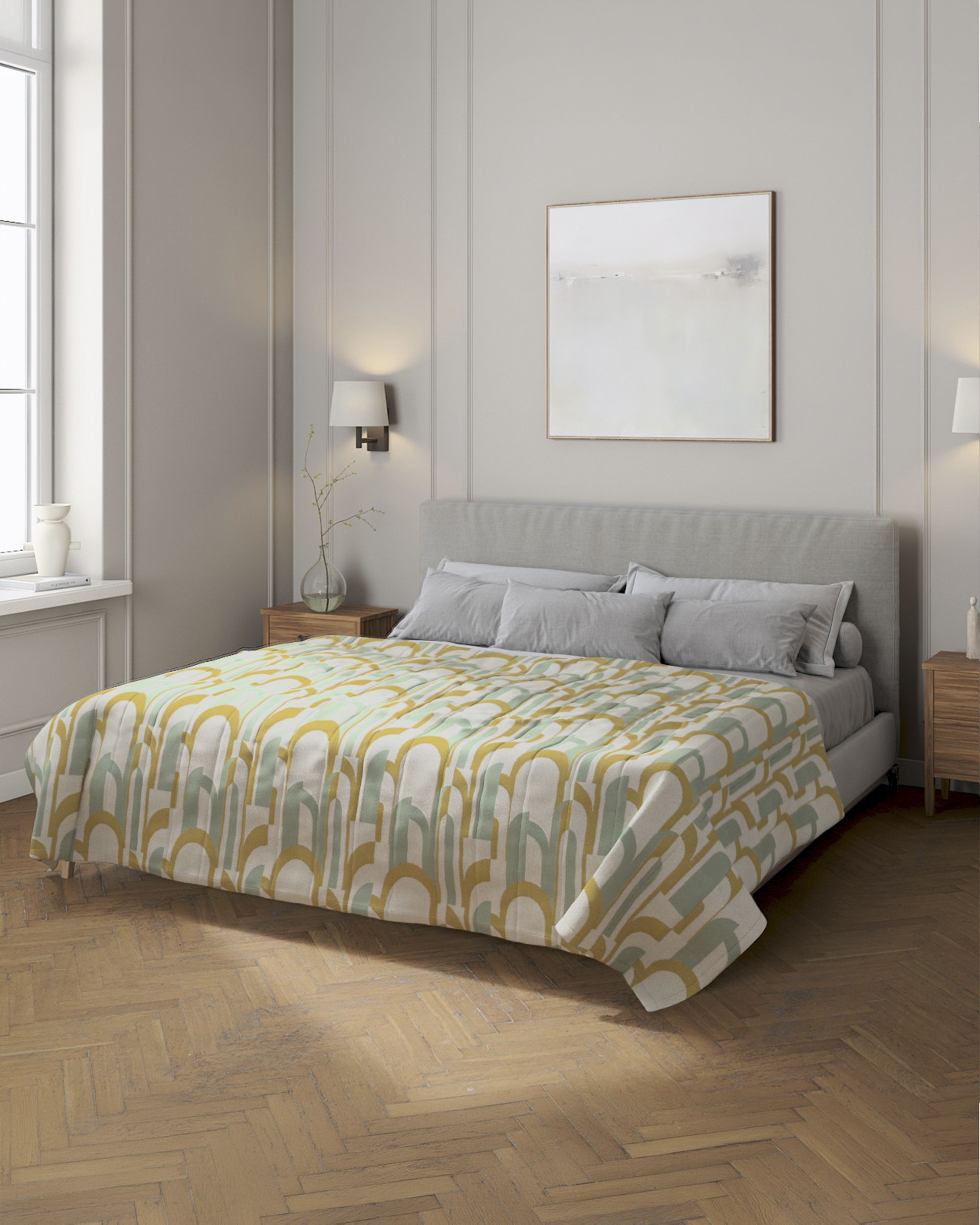 Stripe quilted throw colour green fabric structured, patterned