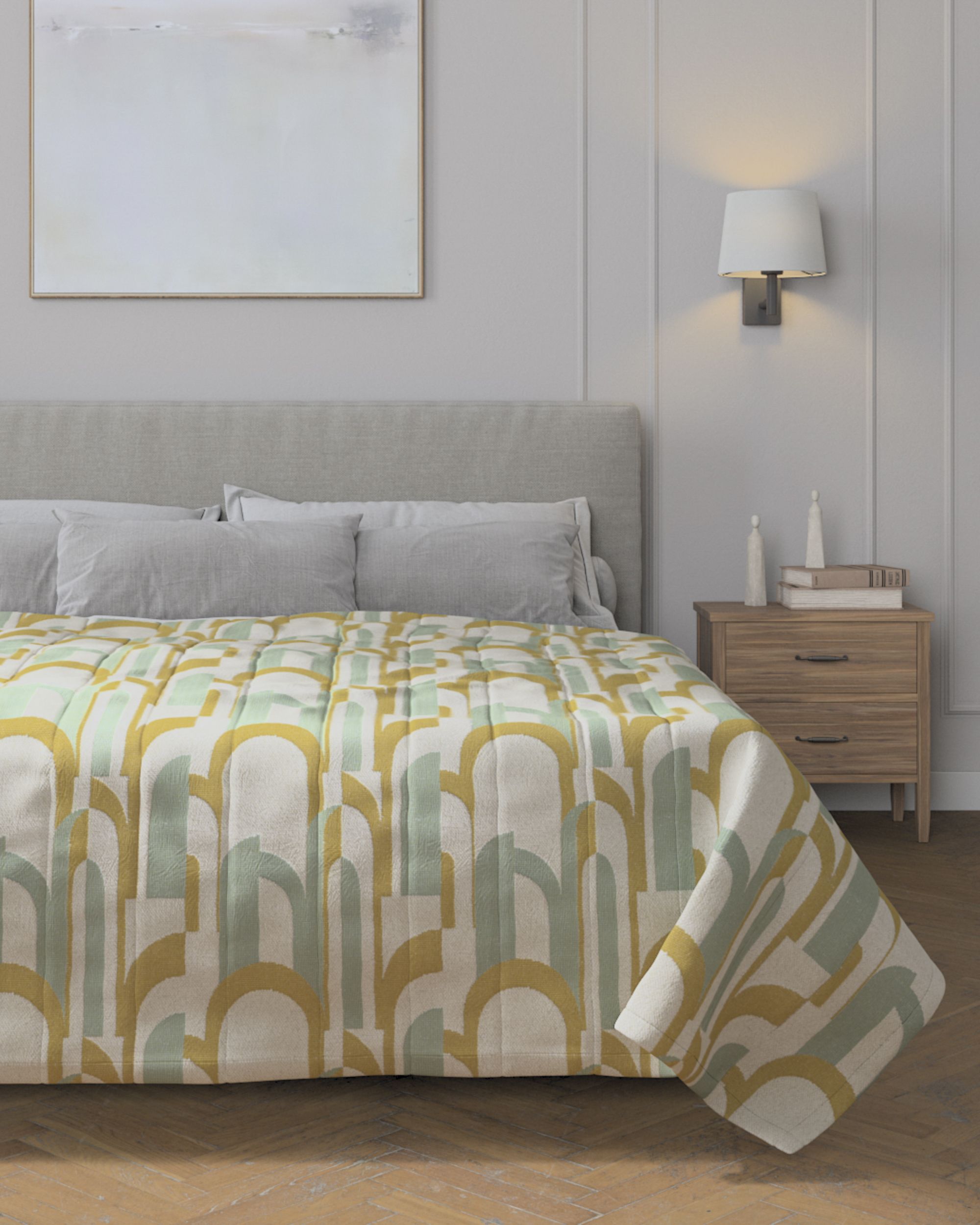 Stripe quilted throw colour green fabric structured, patterned (hover)