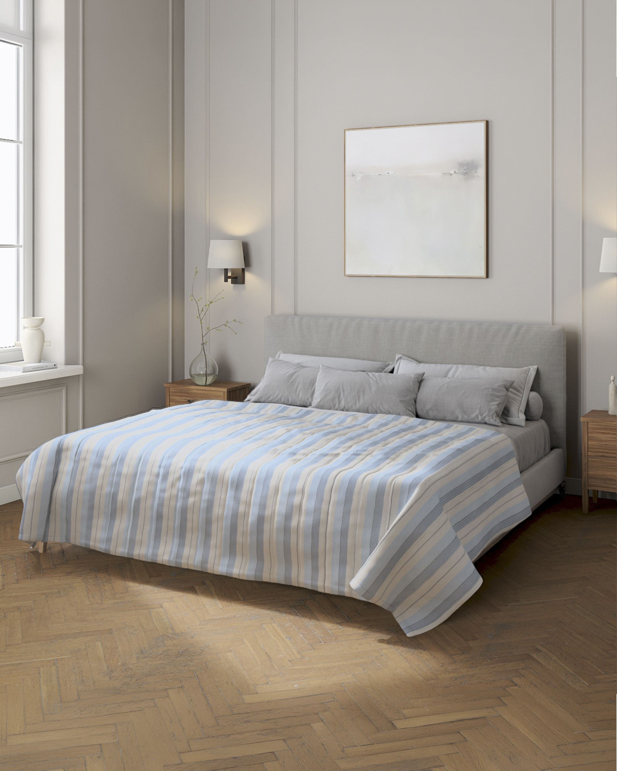 Stripe quilted throw colour blue fabric structured, patterned
