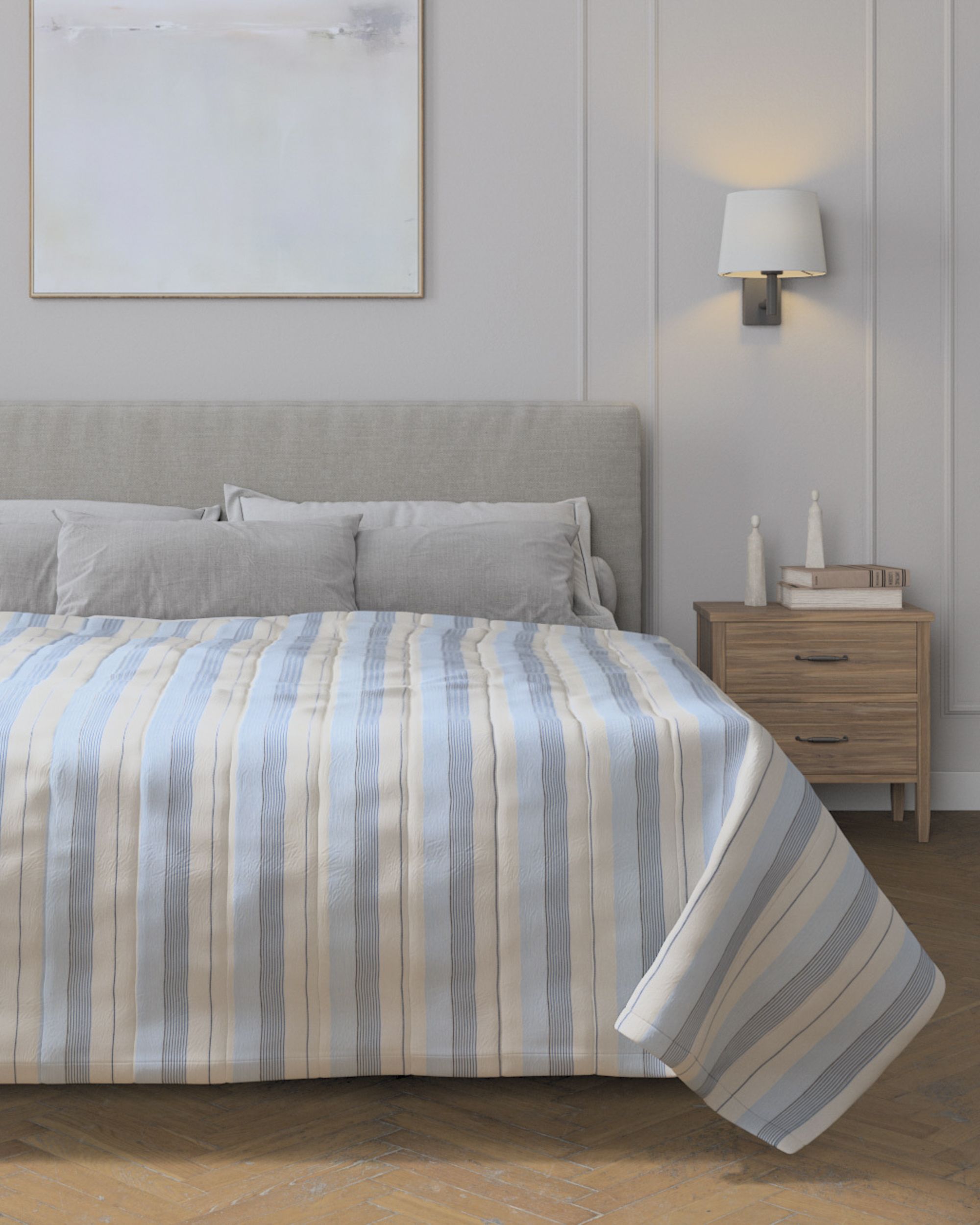 Stripe quilted throw colour blue fabric structured, patterned (hover)