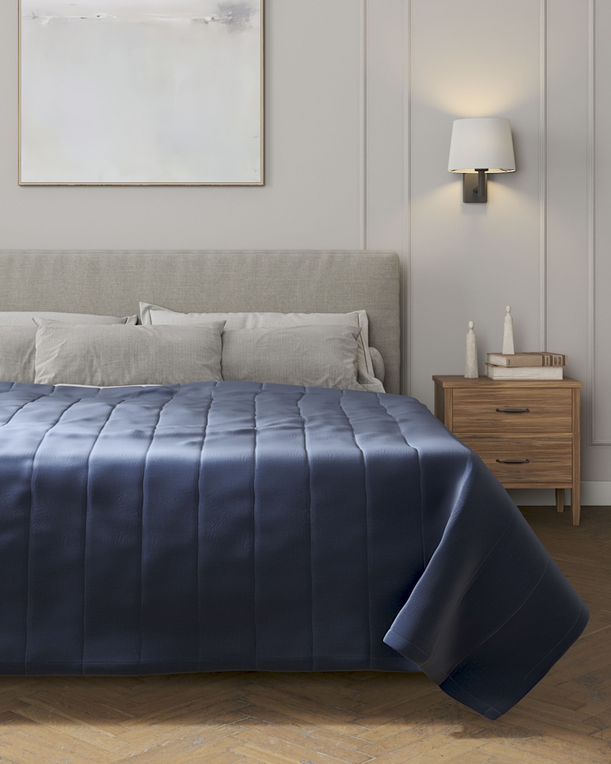 Stripe quilted throw colour navy blue fabric velvet (hover)