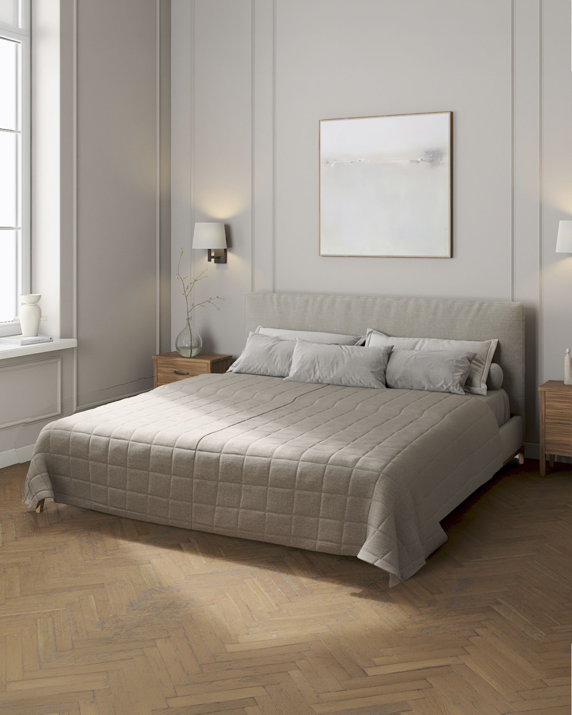 Check quilted throw colour grey fabric structured