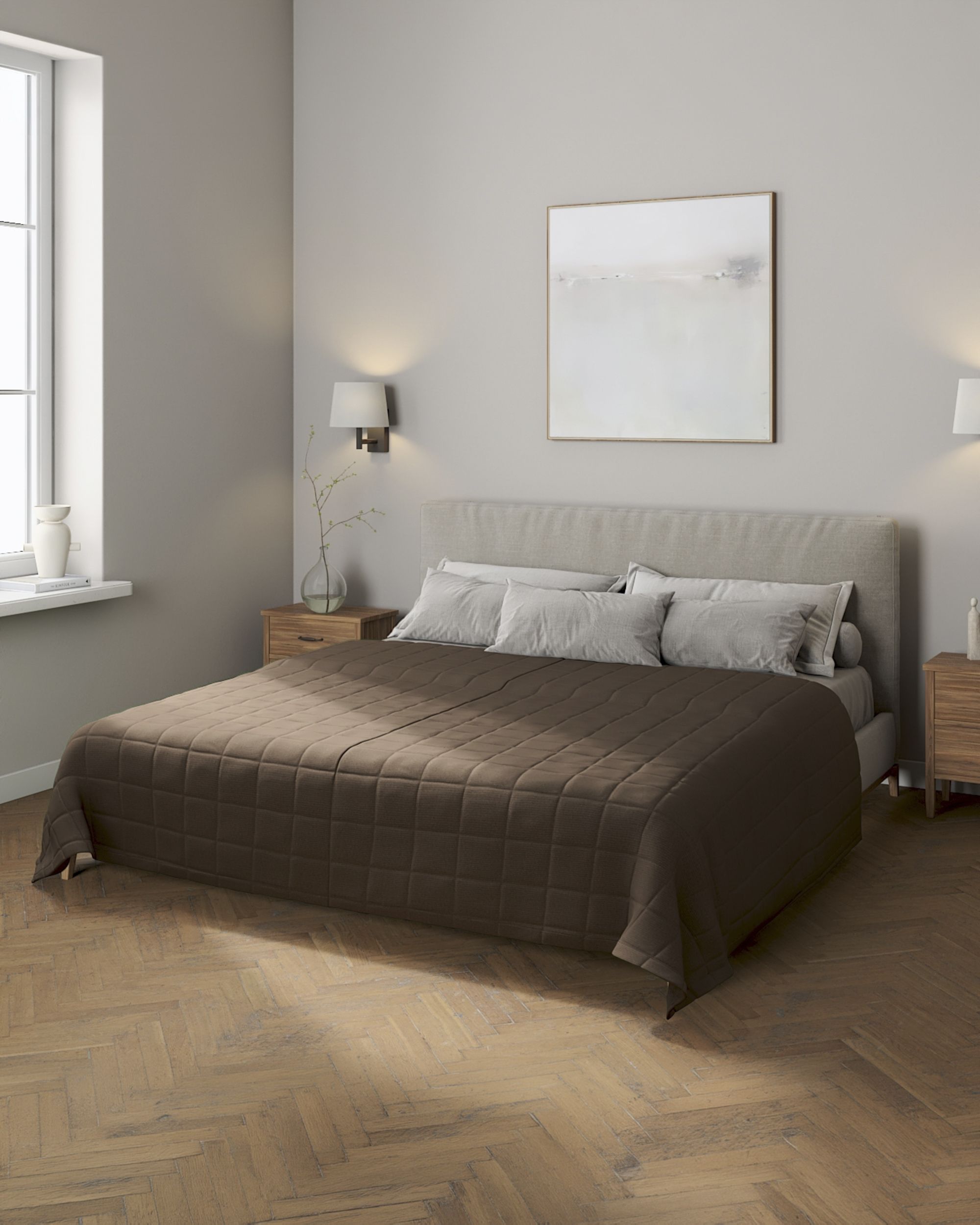 Check quilted throw colour brown fabric structured