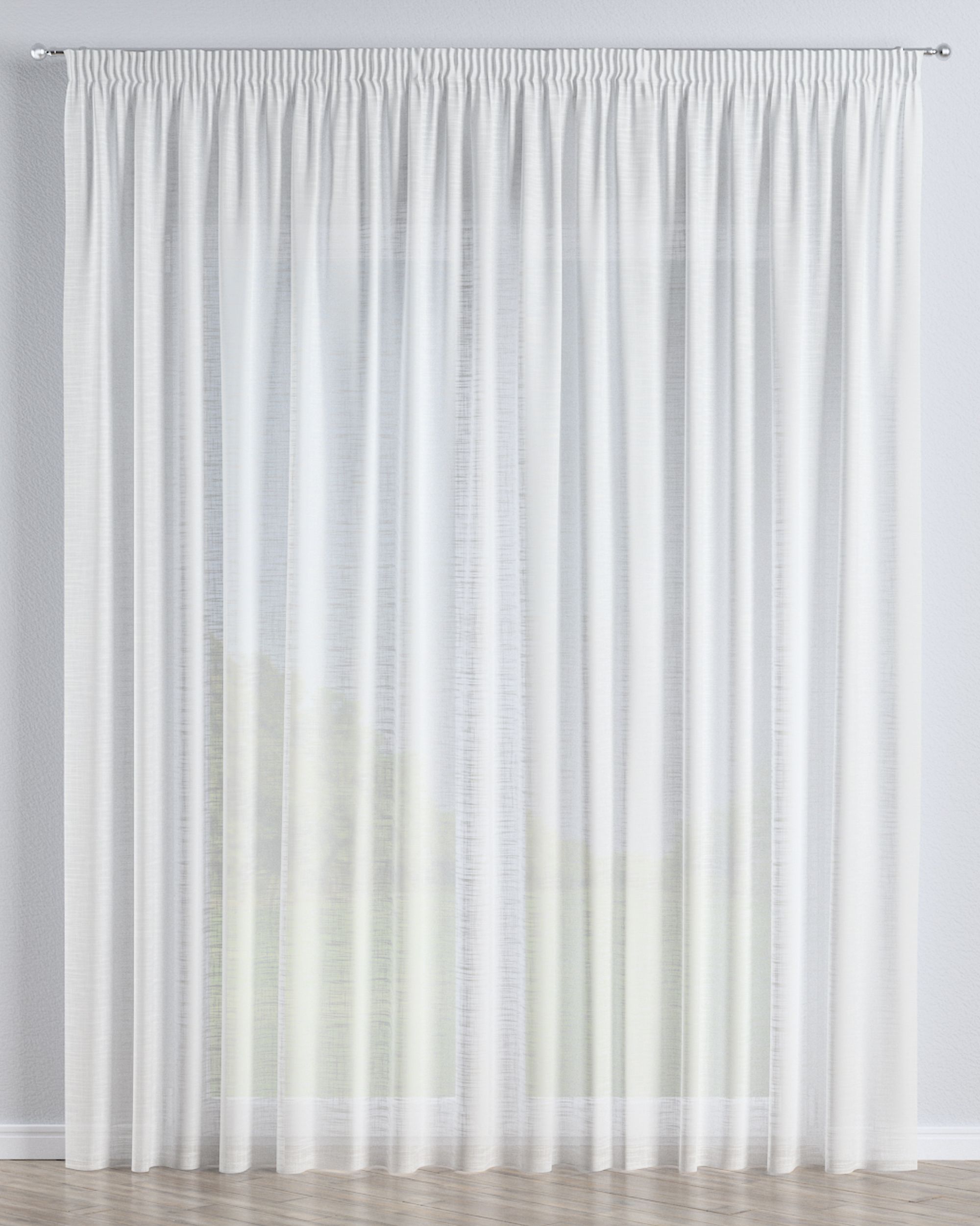 Pencil pleat voile/net curtain colour cream fabric semi-sheer, structured