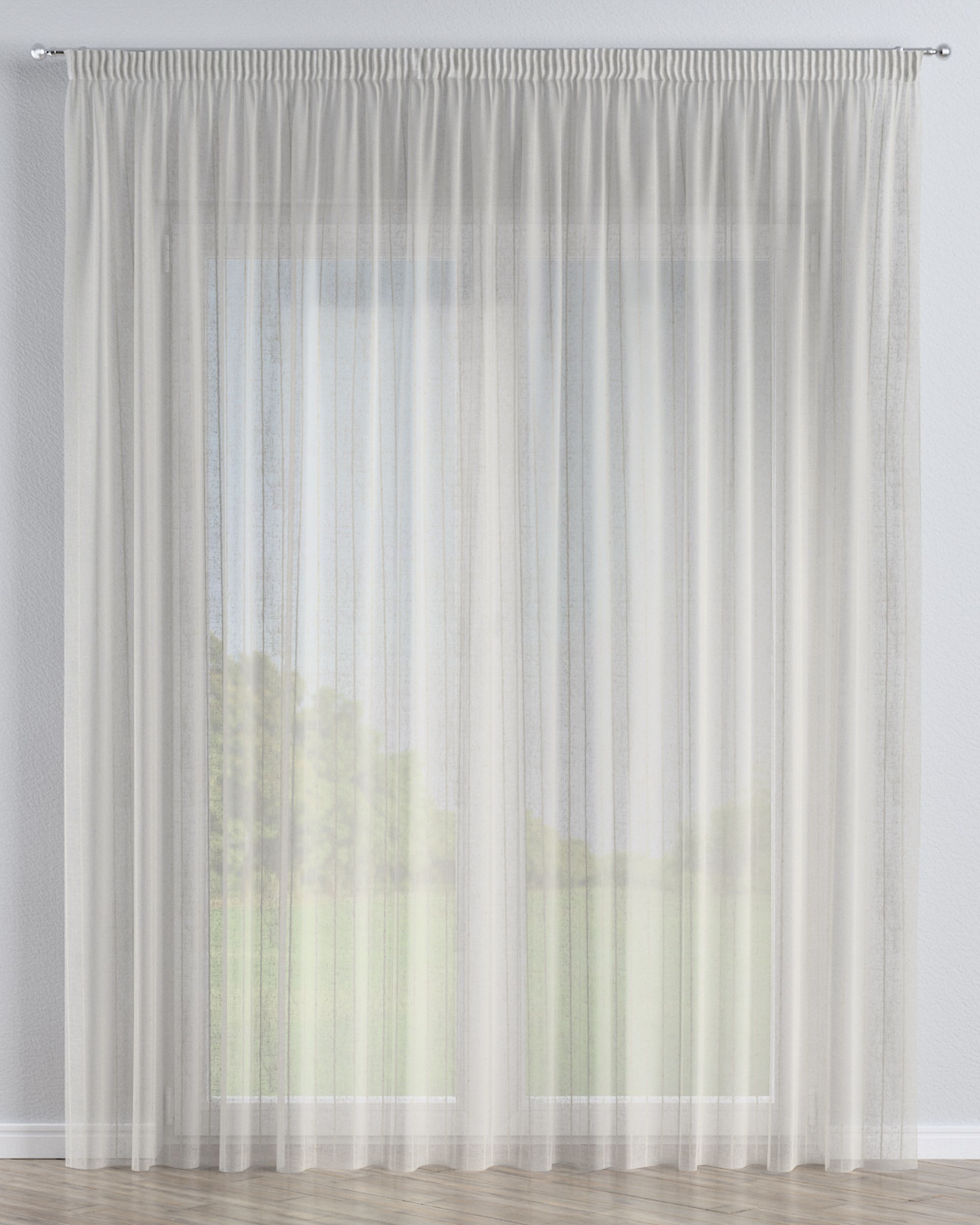 Pencil pleat voile/net curtain colour beige fabric semi-sheer, structured, patterned