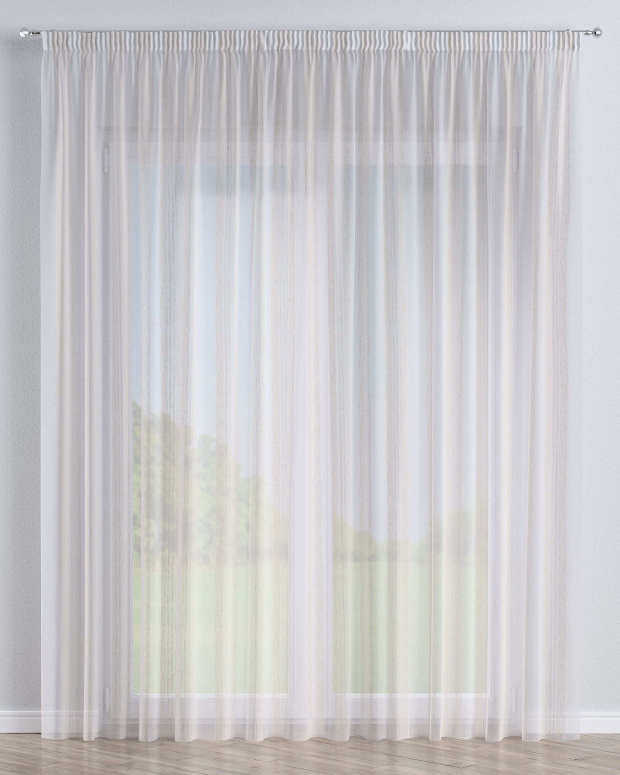 Pencil pleat voile/net curtain colour cream fabric semi-sheer, structured, patterned