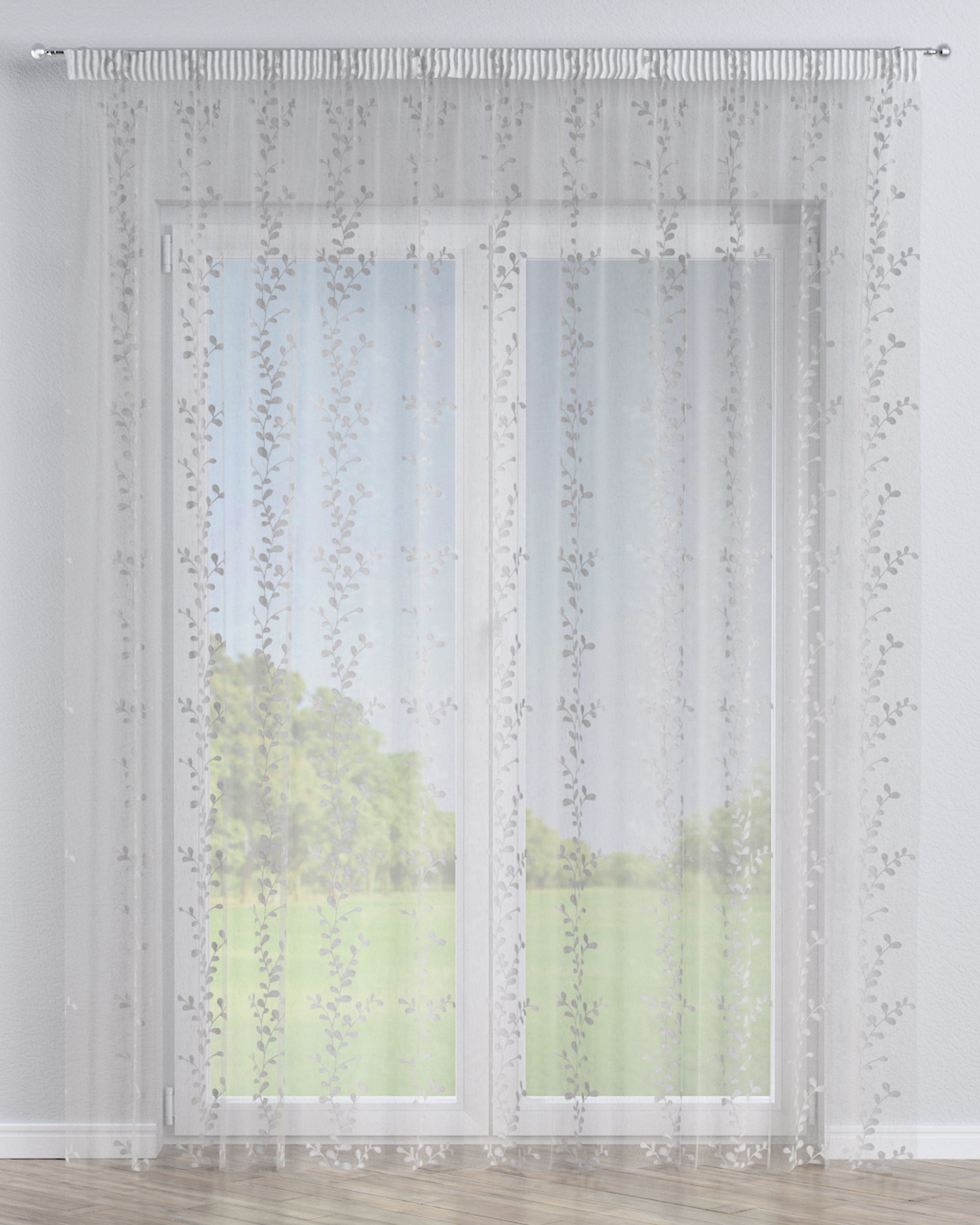 Pencil pleat voile/net curtain colour cream fabric semi-sheer, structured