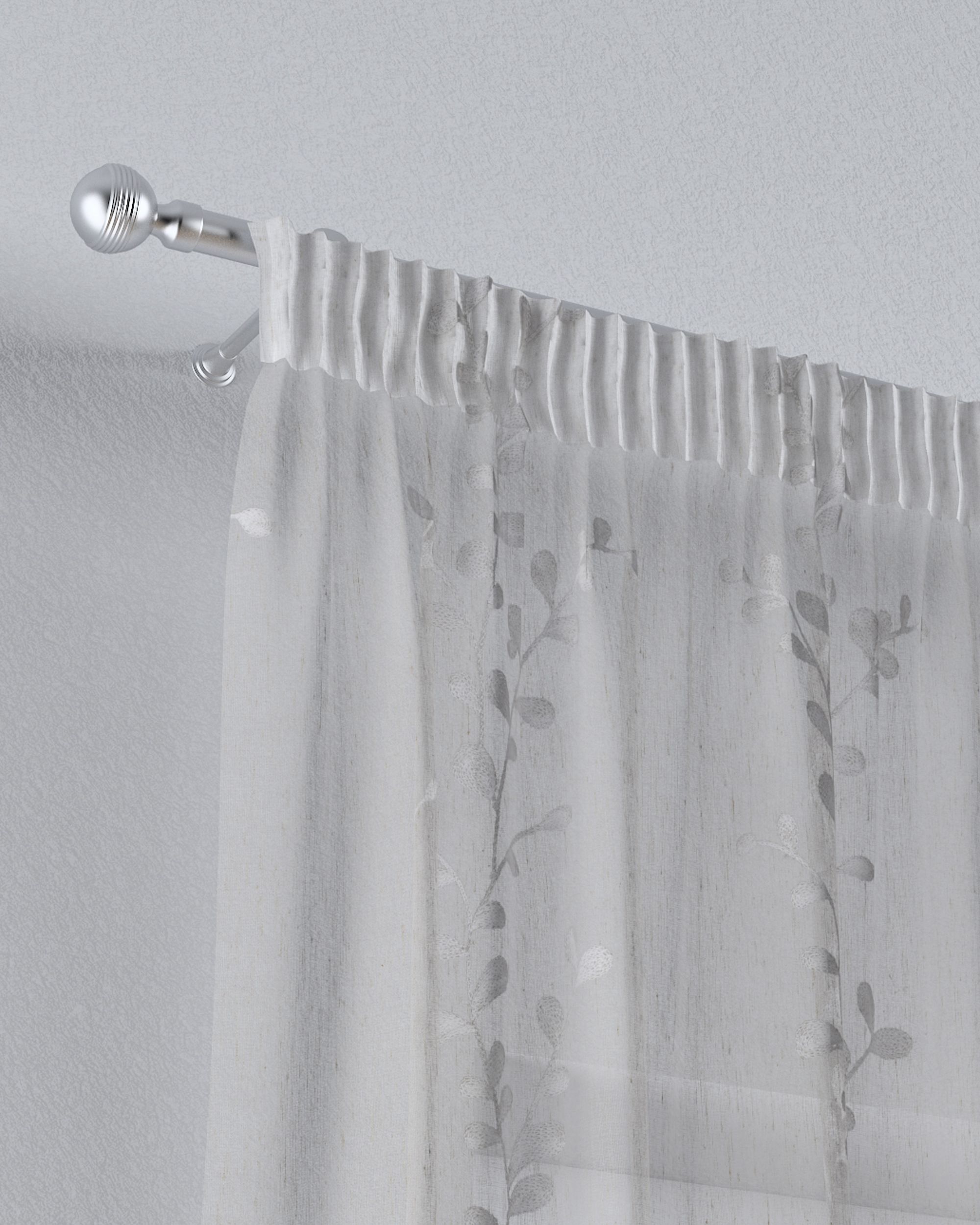 Pencil pleat voile/net curtain colour cream fabric semi-sheer, structured (hover)