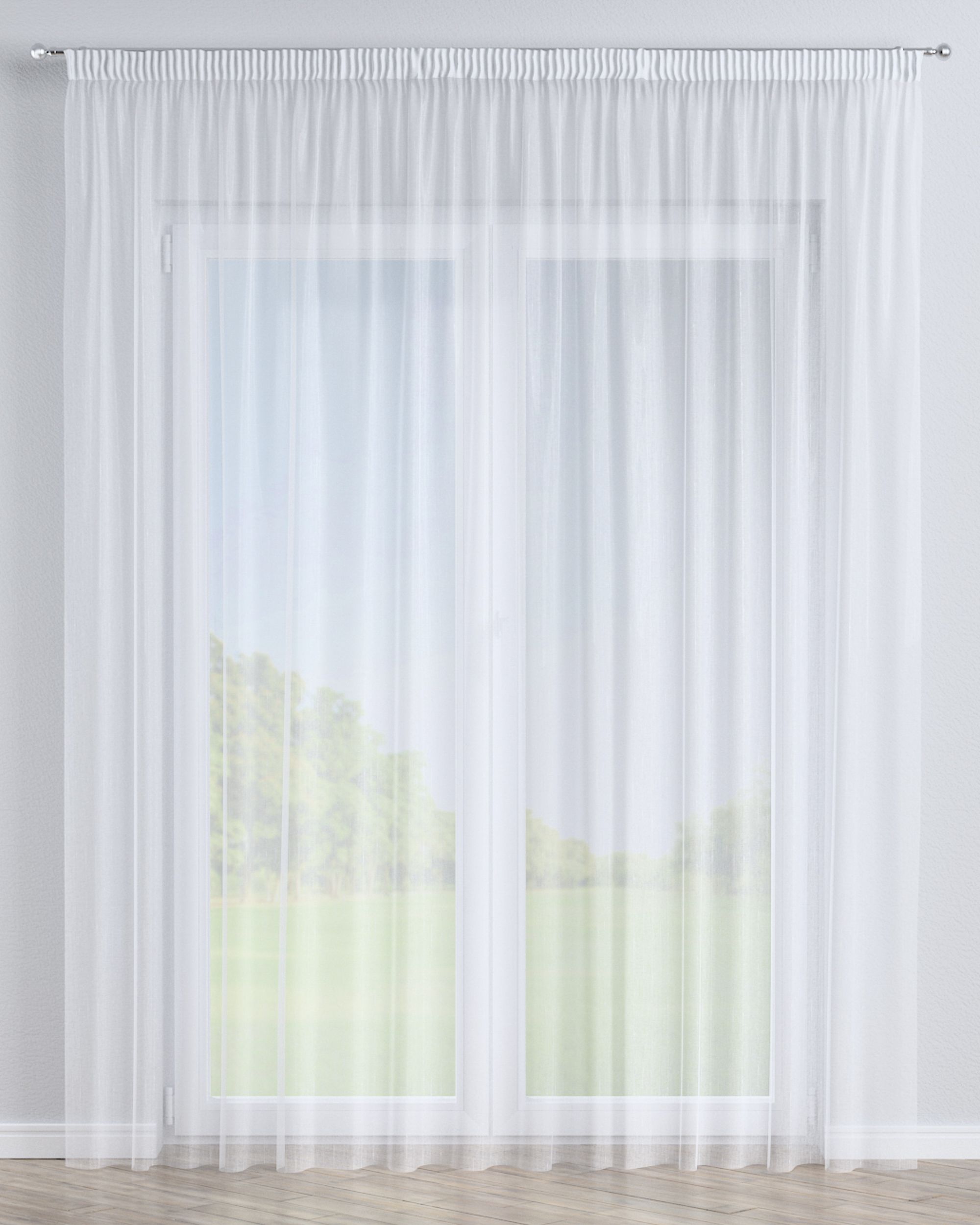 Pencil pleat voile/net curtain colour cream fabric semi-sheer, structured, patterned