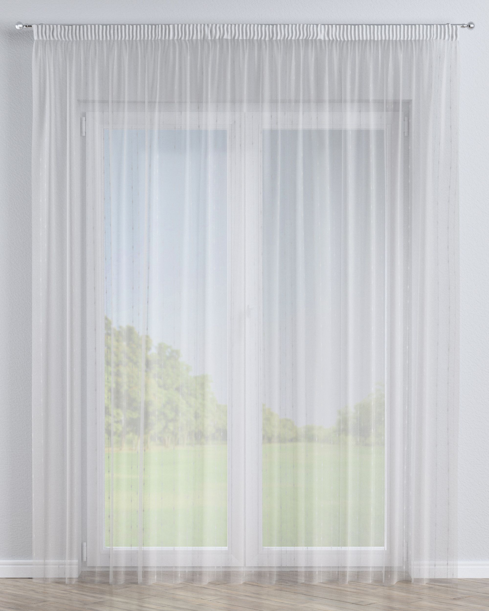 Pencil pleat voile/net curtain colour cream fabric semi-sheer, structured, patterned