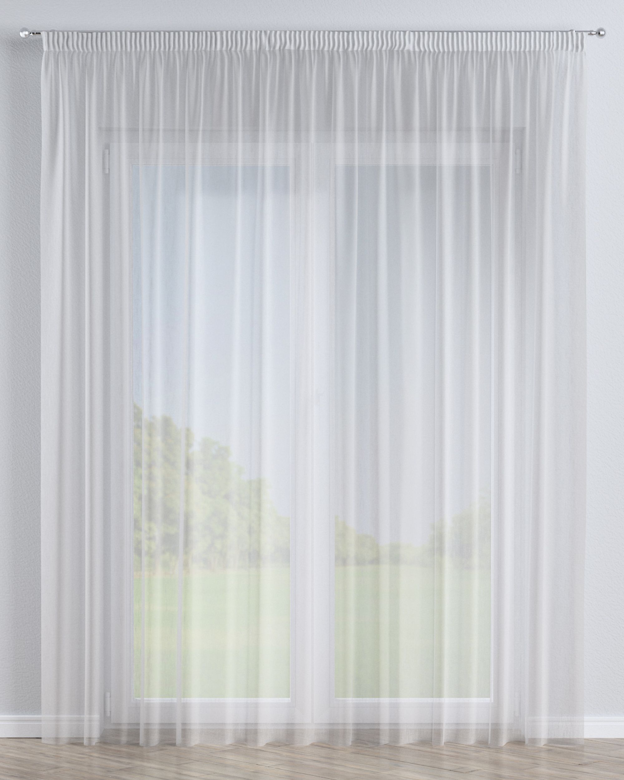 Pencil pleat voile/net curtain colour cream fabric semi-sheer, structured, patterned
