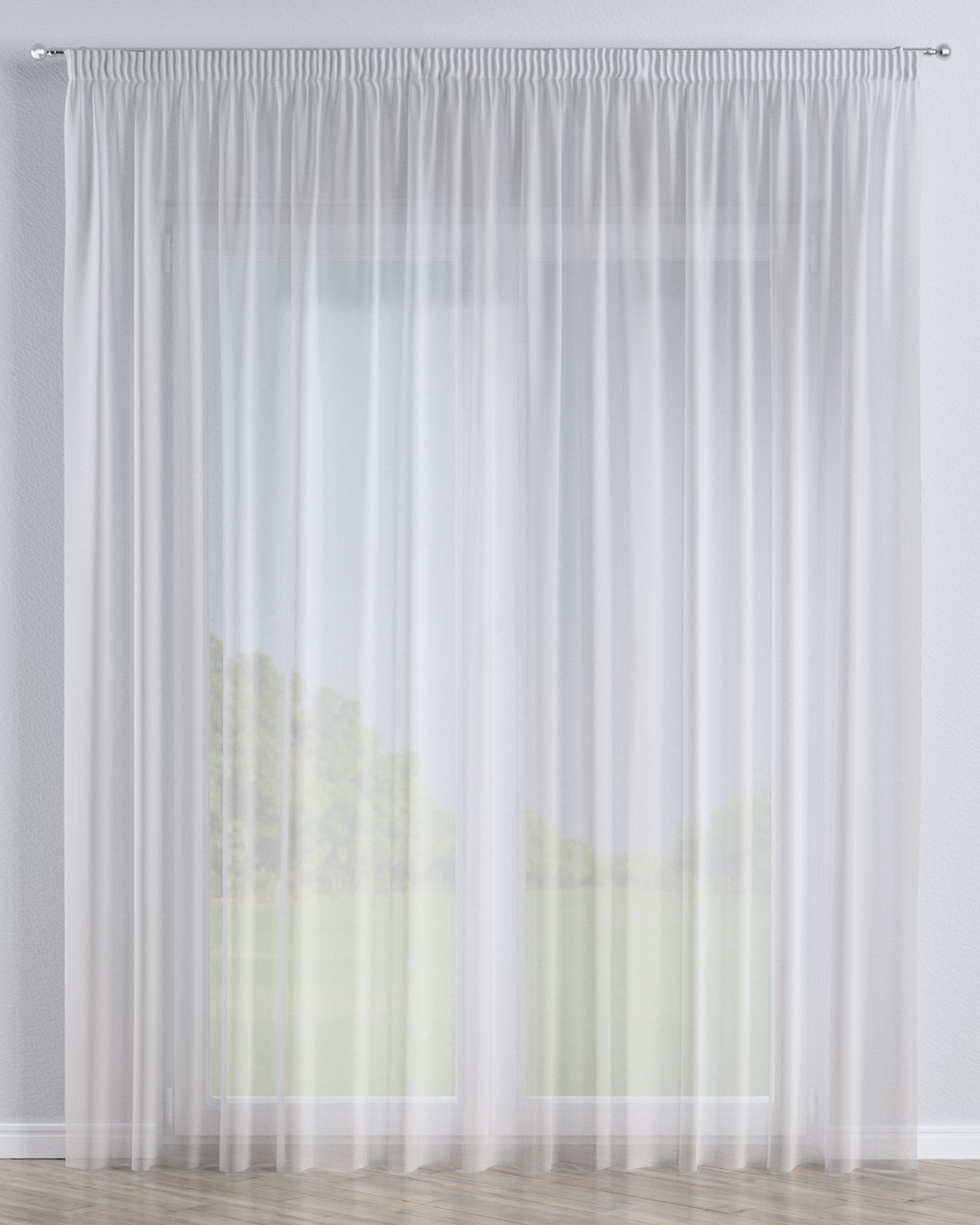 Pencil pleat voile/net curtain colour cream fabric semi-sheer, structured, patterned