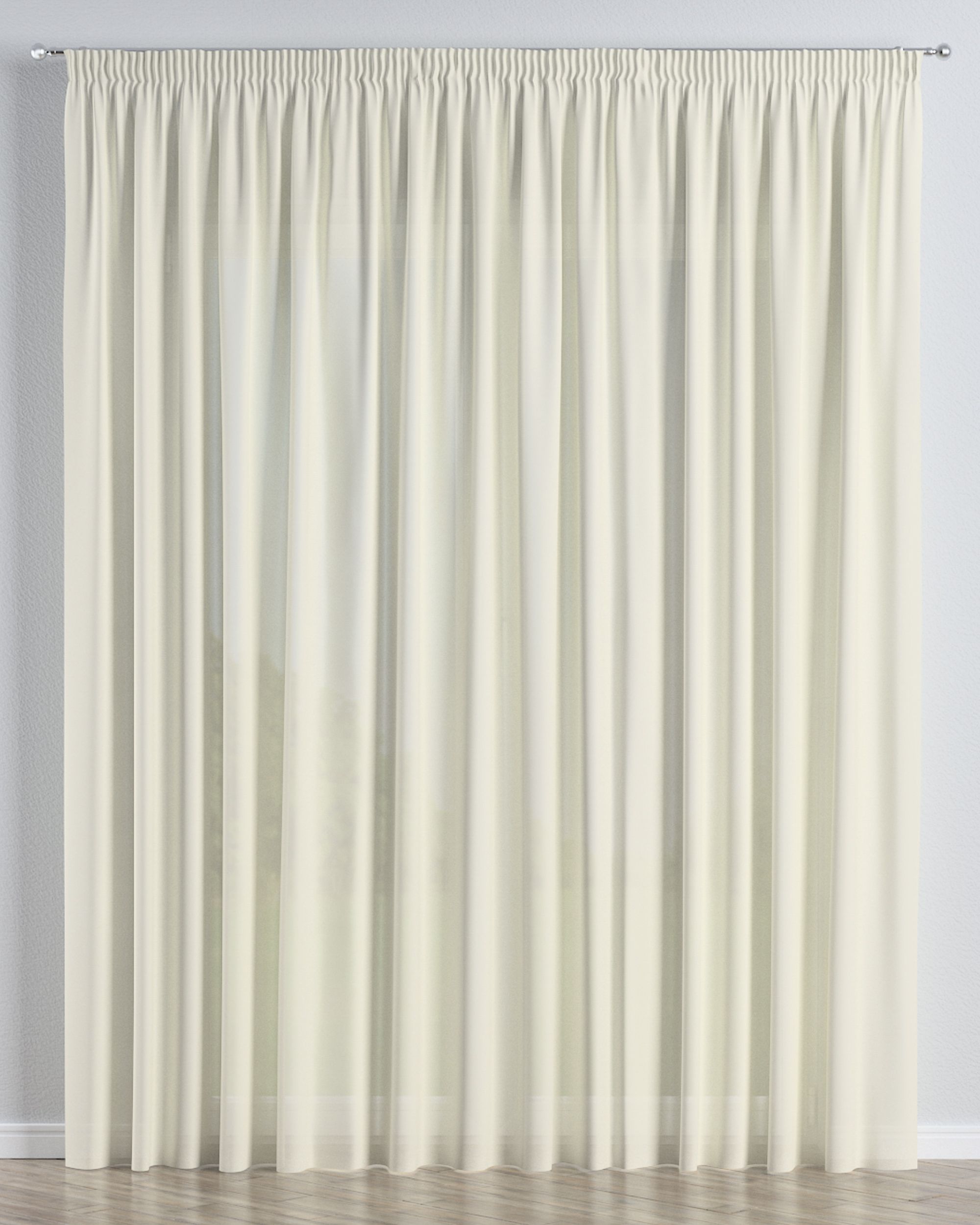 Pencil pleat voile/net curtain colour cream fabric semi-sheer, structured