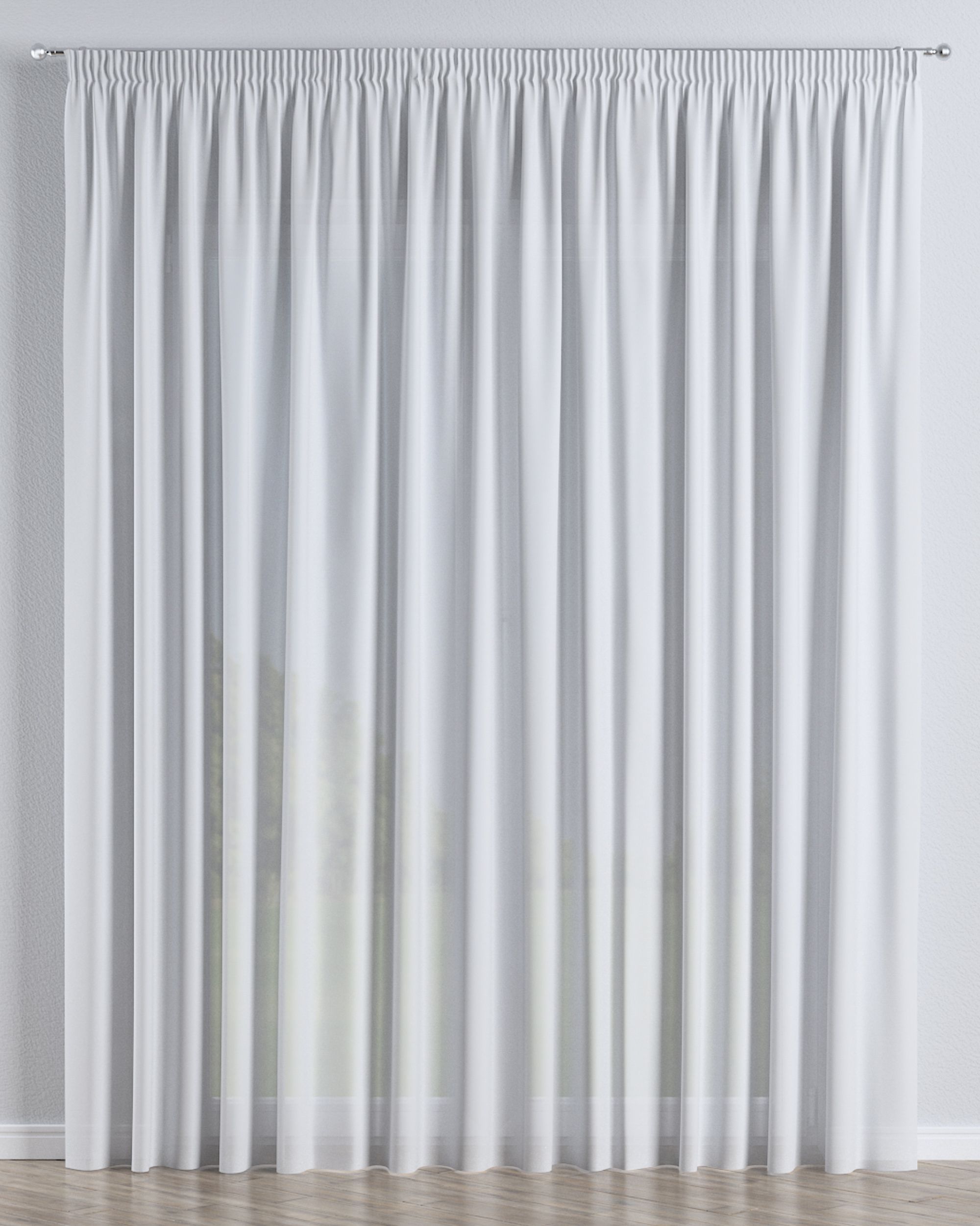 Pencil pleat voile/net curtain colour white fabric semi-sheer, structured