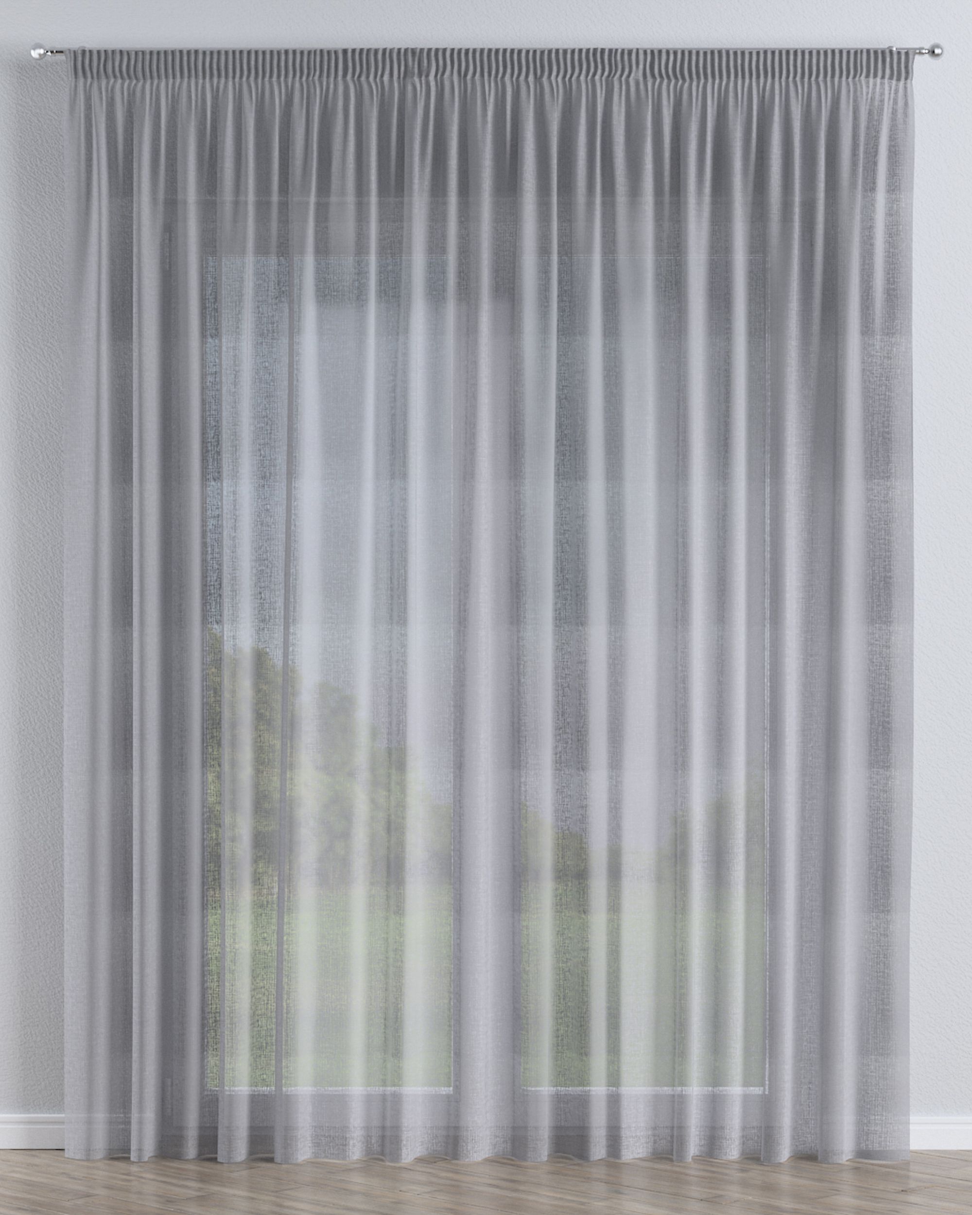 Pencil pleat voile/net curtain colour grey fabric semi-sheer, structured