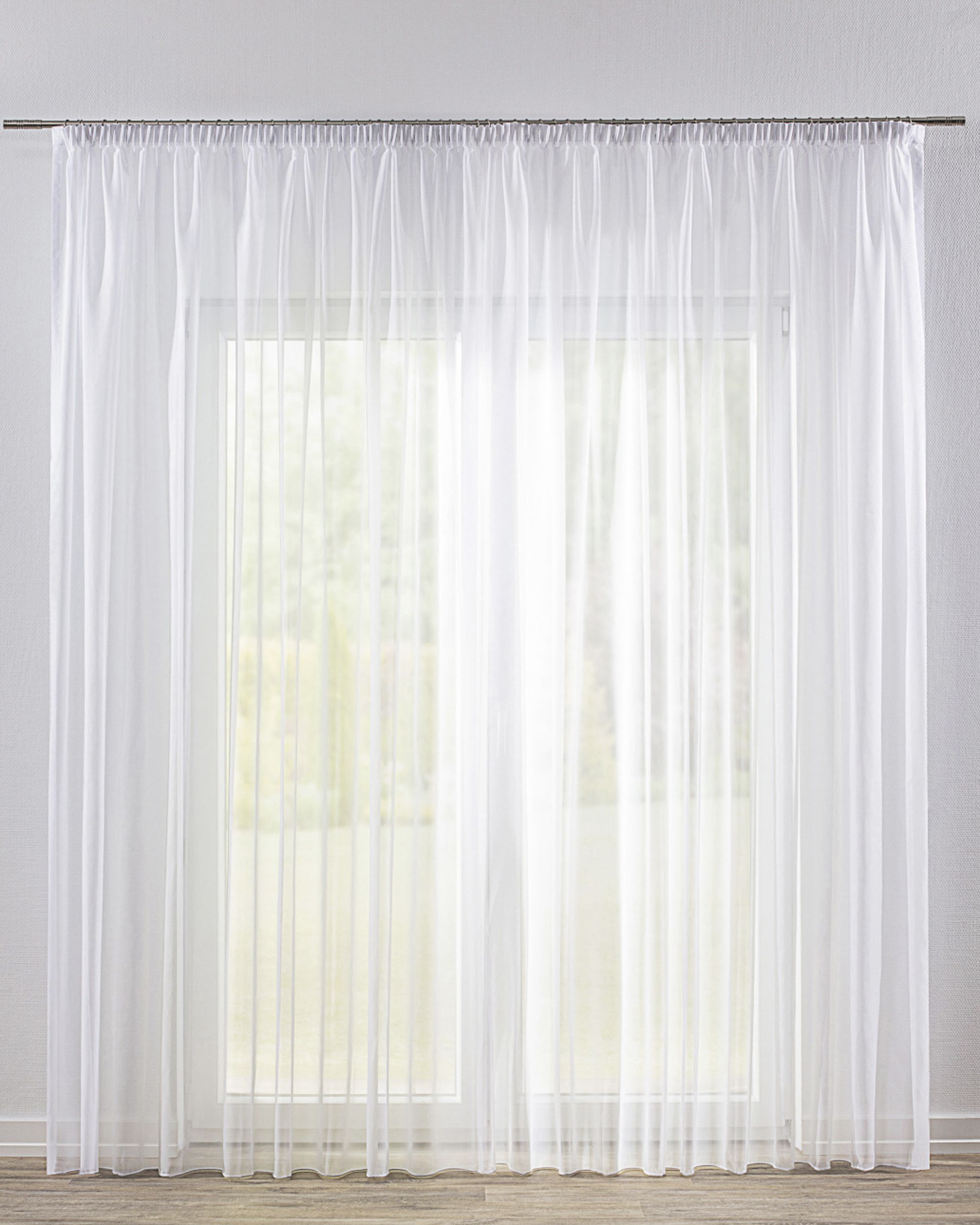 Pencil pleat voile/net curtain colour white fabric semi-sheer, structured
