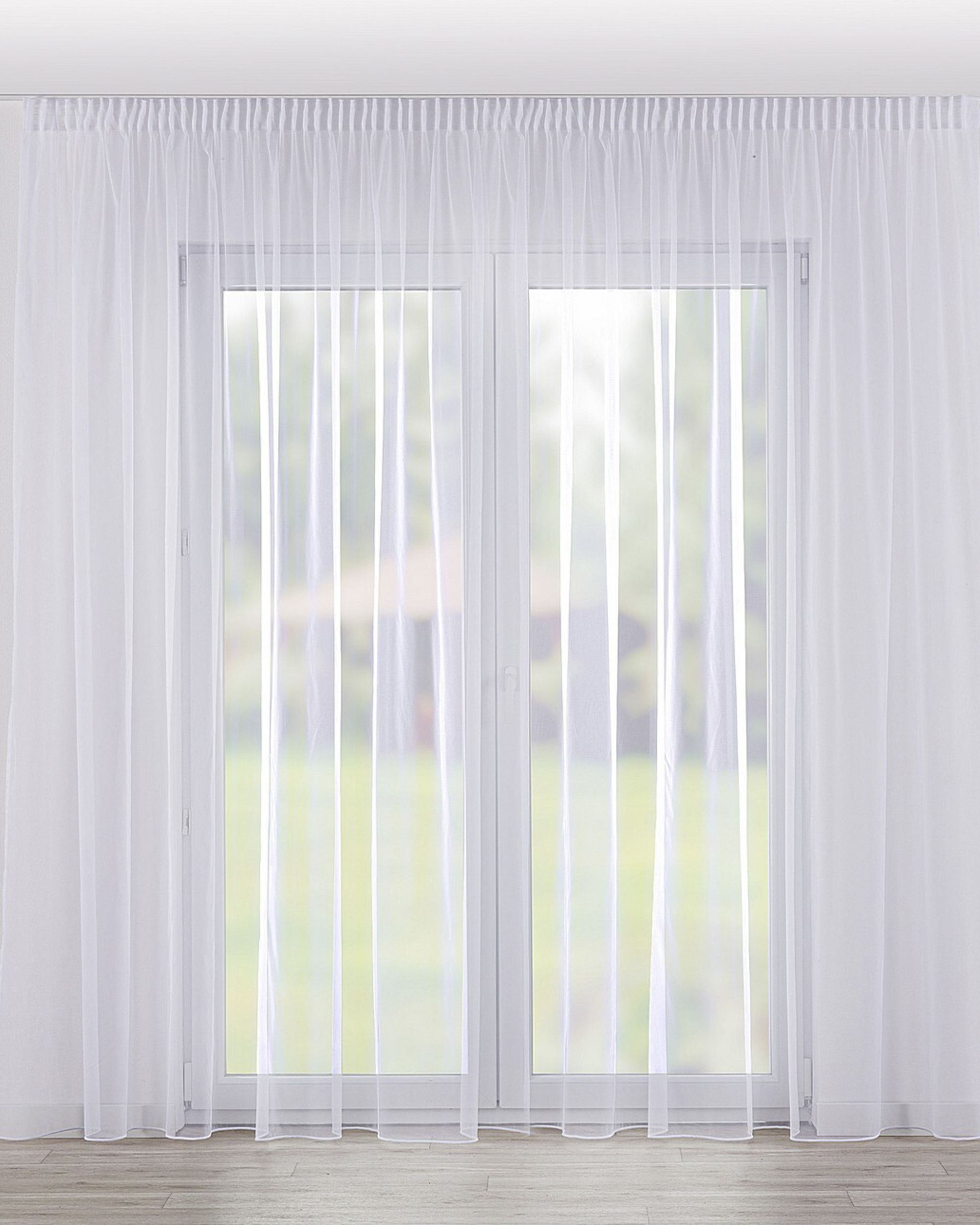Pencil pleat voile/net curtain colour white fabric semi-sheer