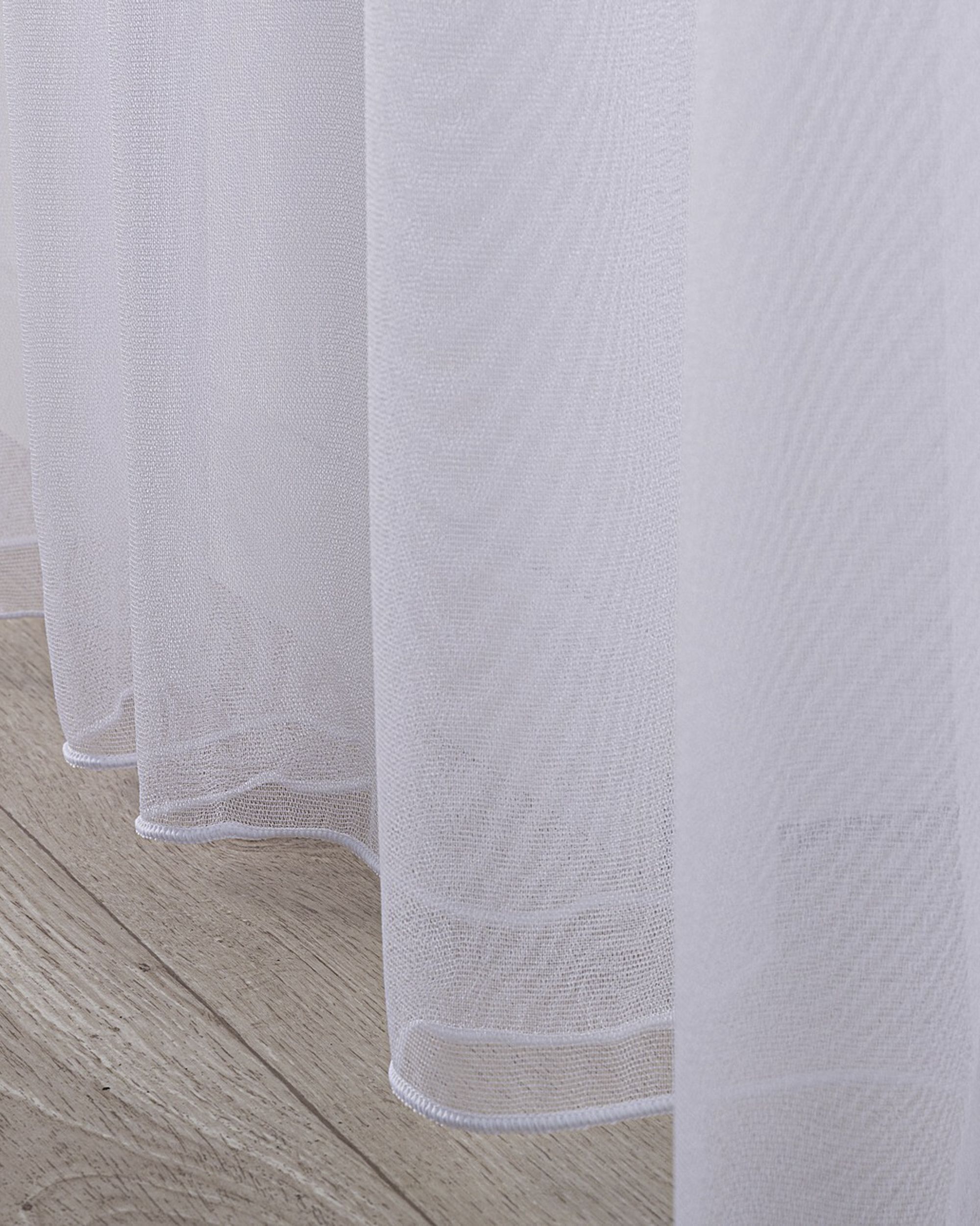 Pencil pleat voile/net curtain colour white fabric semi-sheer, gloss, structured (hover)
